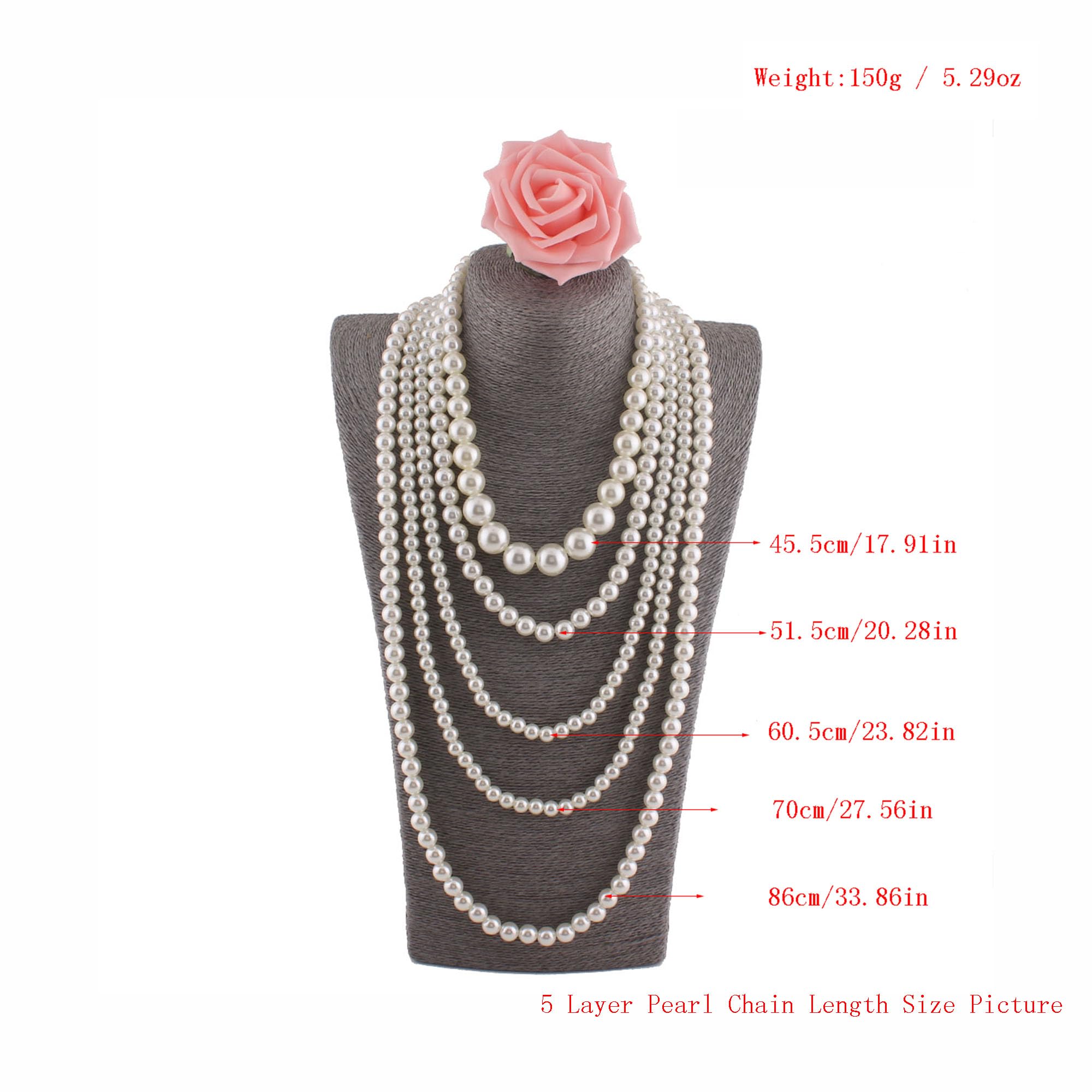 Gargantilla larga, con varias capas de perlas blancas de imitación, Collar con cuentas de perlas 2