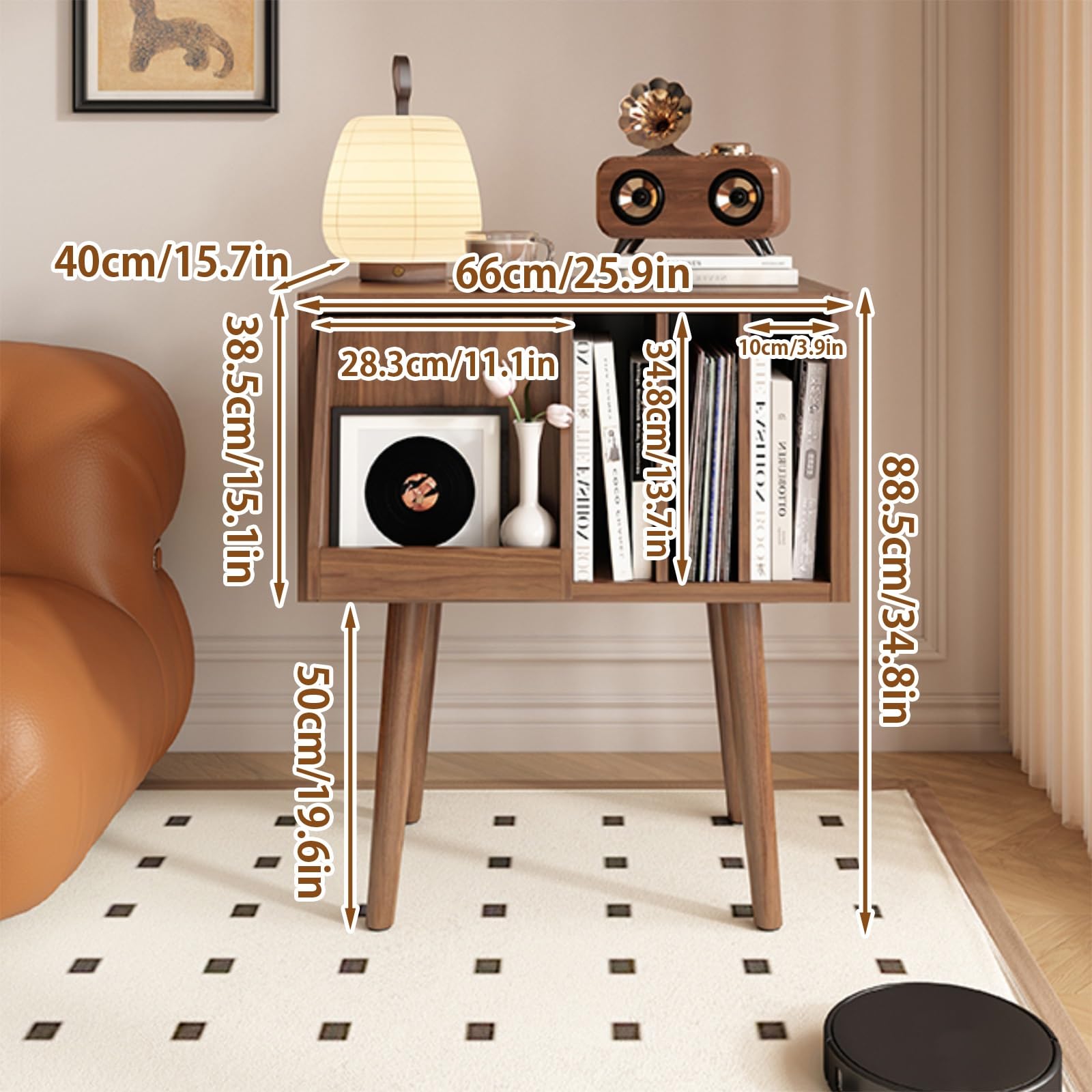 Drewniany stojak gramofonowy z szufladą do przechowywania płyt winylowych i płyt CD, pomieści ponad 40 albumów, łatwy montaż, meble do salonu (czarny)