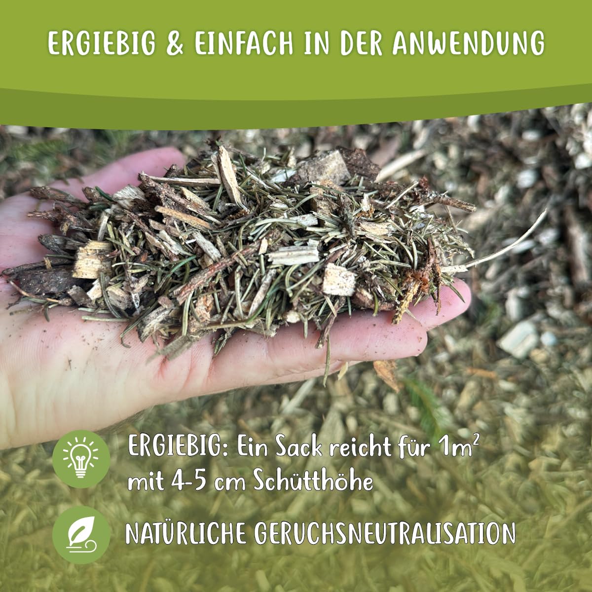 Waldboden-Einstreu 3X 60 L – natürliches Einstreu mit Tannen & Fichtennadeln – extrem saugstark & geruchsbindend – für Kaninchen, Meerschweinchen, Hühner & Nager