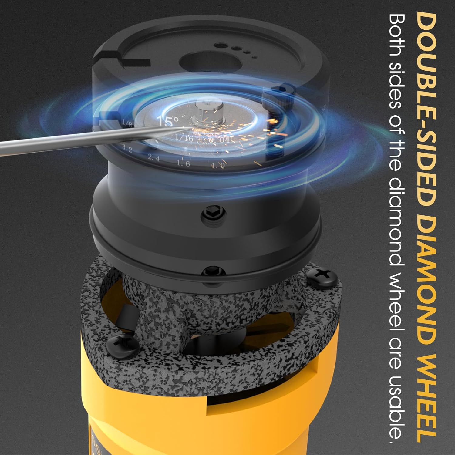 TOOLIOM 110V Tungsten Electrode Sharpener for TIG Welding with Dust Shield,4-Size & 3-Angle Handheld Electrode Tungsten Grinder,TIG Welding Rotary Tool with Flat Grinding Block, Cut-Off Slot