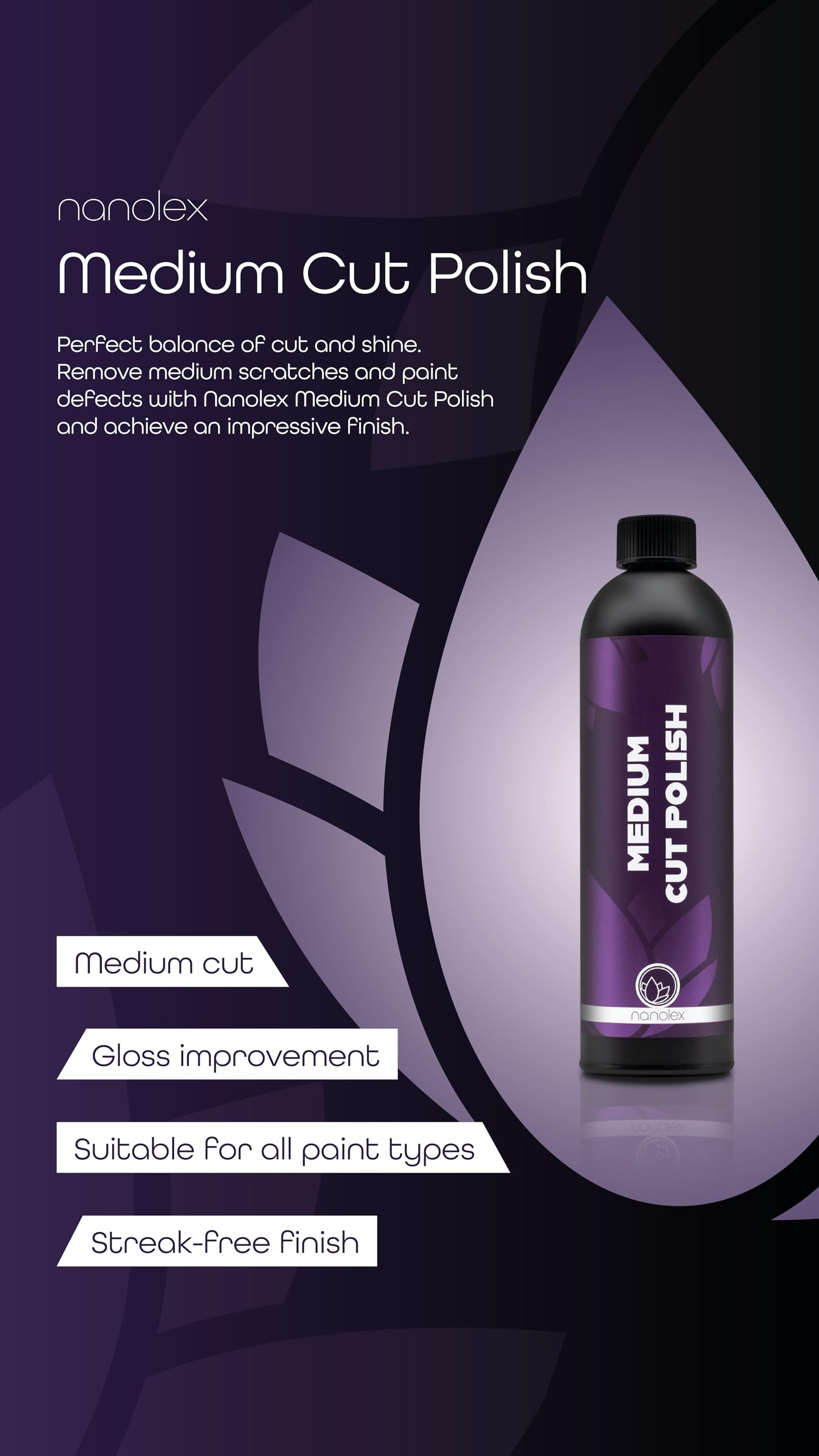 Nanolex Medium Cut Polish – Schleifpolitur – Kratzer Politur Auto – 750 ml