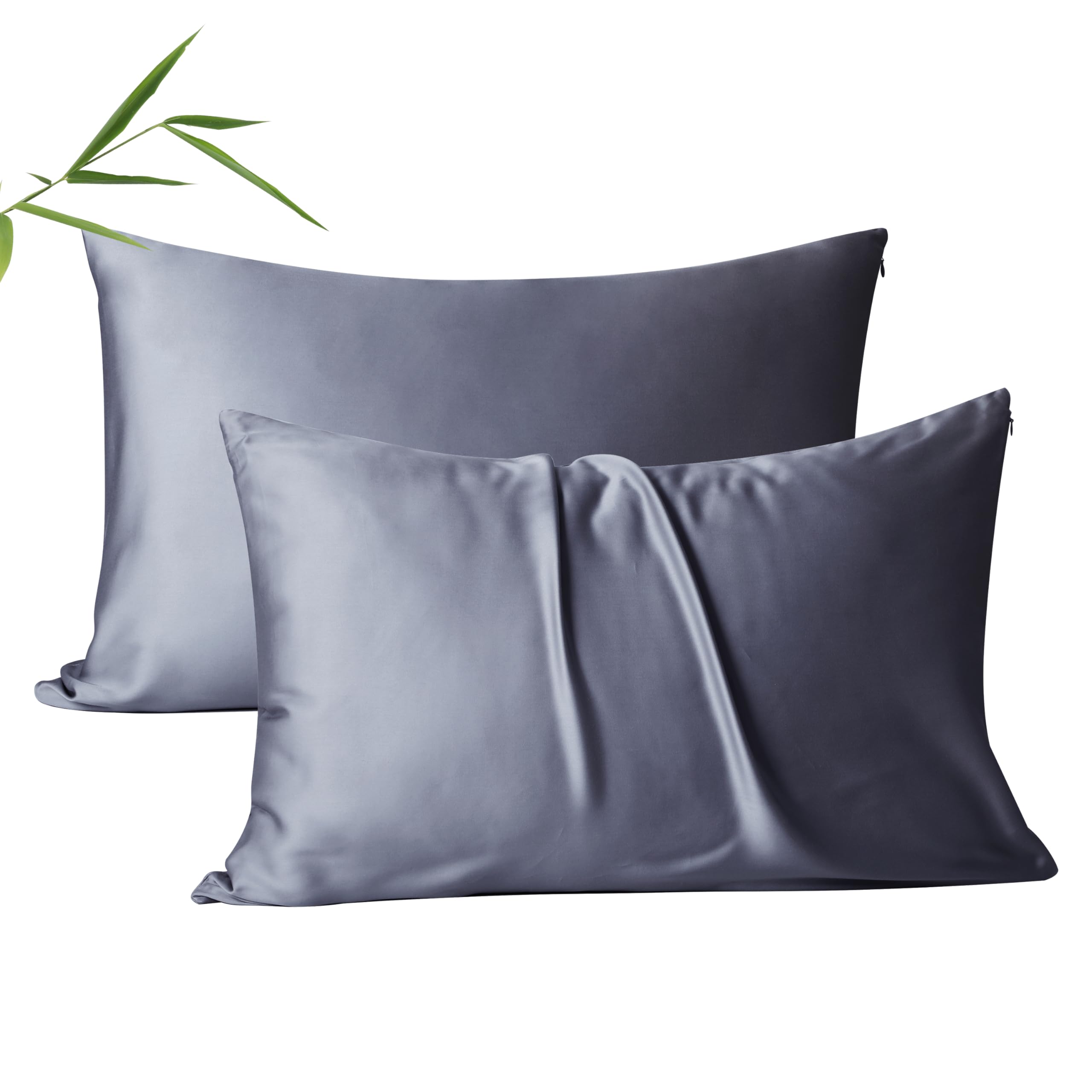 Photo 1 of 2 Pack Cooling Pillow Cases,Viscose Derived from Bamboo Pillow Protectors King Size Set of 2, 400 Thread Count Soft Silky Breathable Summer Pillow Cover with Zipper Hidden (2PCS, Darkgrey, King)
