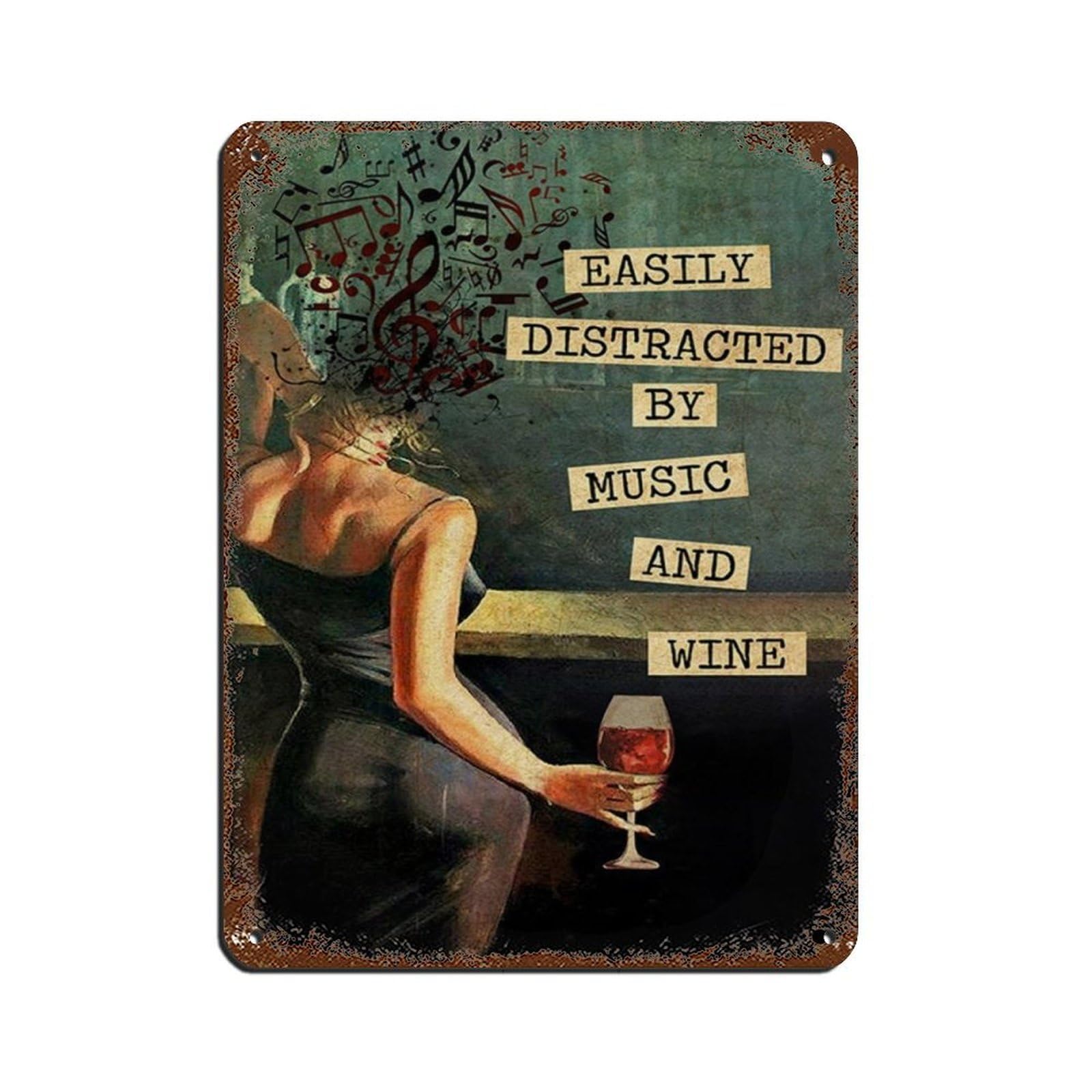 Girl And Wine Lover Poster Tin Sign Vintage Metal Pub Club Cafe Bar Home Wall Art Decoration Poster Retro 12x16inch(30x40cm)