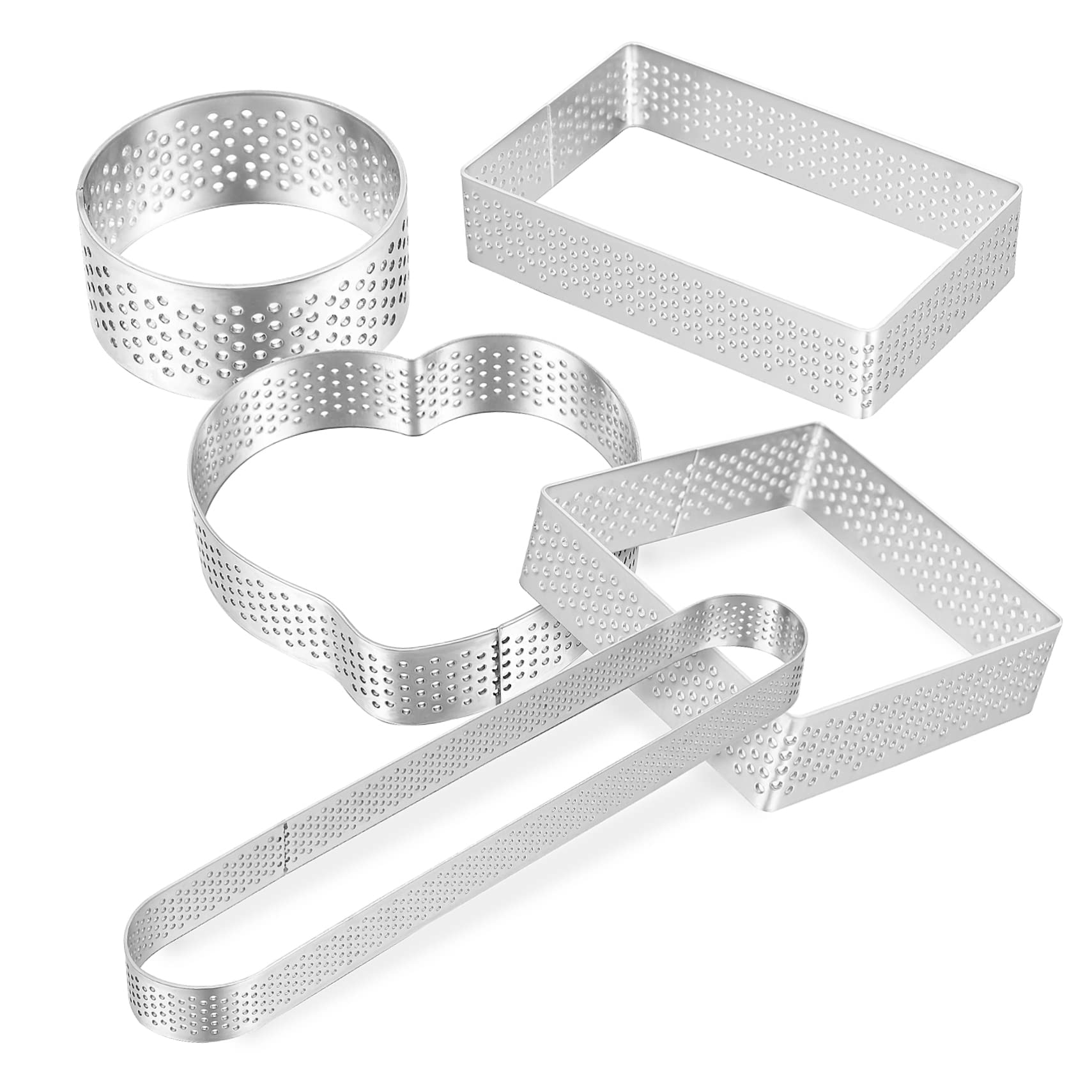 MUCKLILY 5 Pcs Stainless Steel Tart Ring Kits Perforated Cake Moulds for Baking Desserts Pies and Mousses Easy Release Cleanup Bake Tools for Home Baking