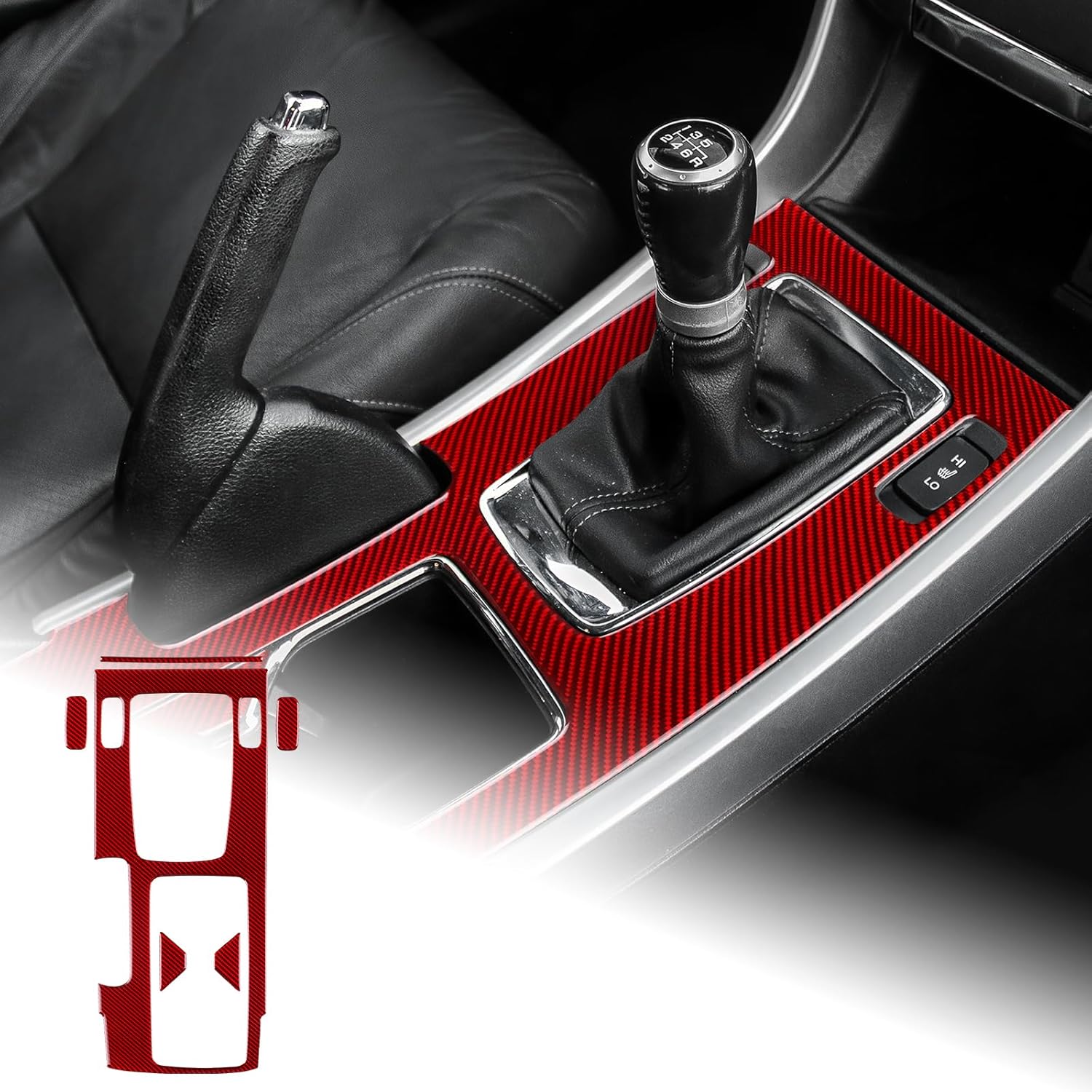 AIRSPEED for Honda Accord 9th Gen 2013 2014 2015 2016 2017 Car Gear Shift Panel Cover Center Console Soft Carbon Fiber Interior Trim, Red