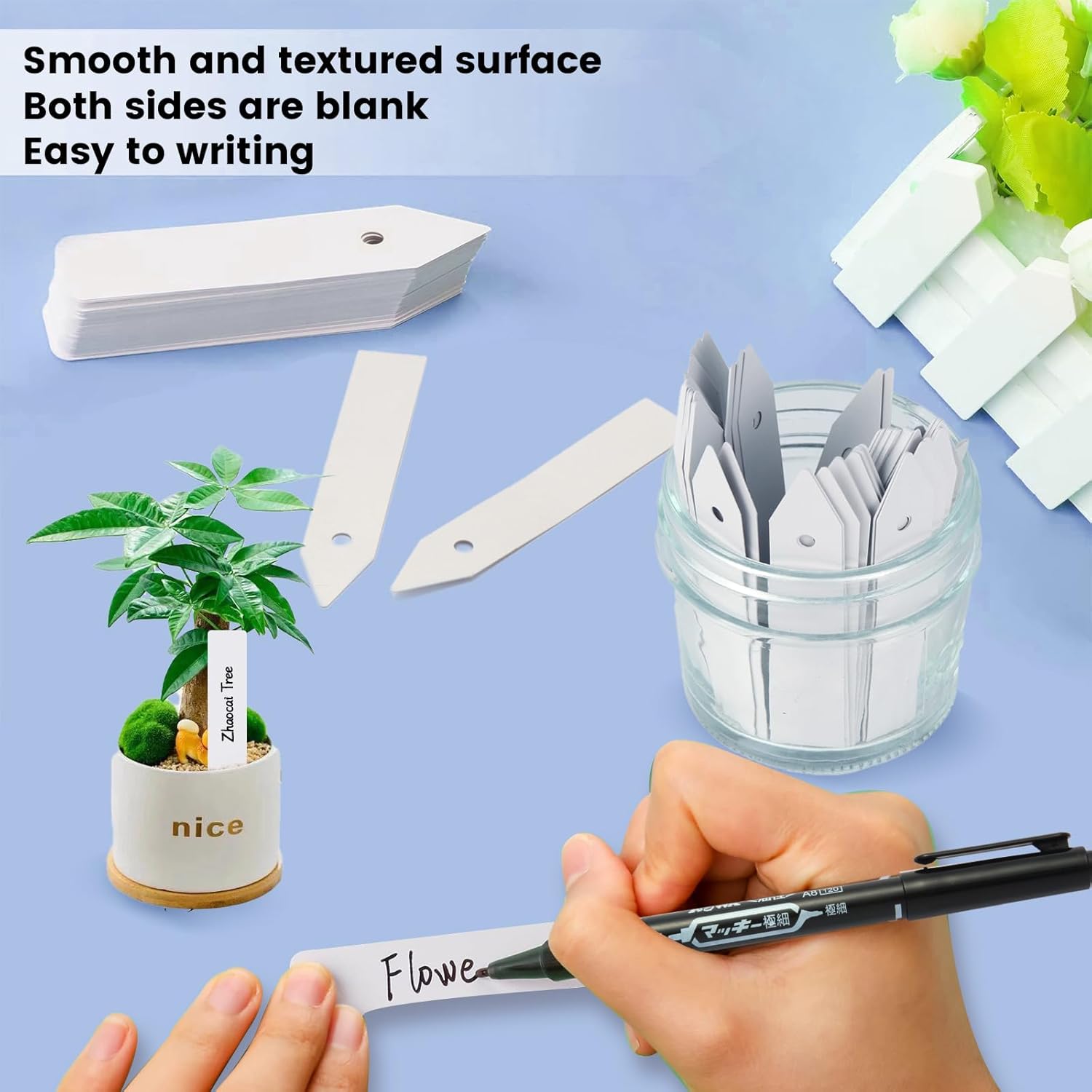 Plant Labels, 3-Inch Plant Markers,100Pcs Plant Tags, Plant Labels for Seedlings, Garden Labels with Pen for Identifying Seedlings, Flowers and Vegetables, White, Waterproof - Image 4