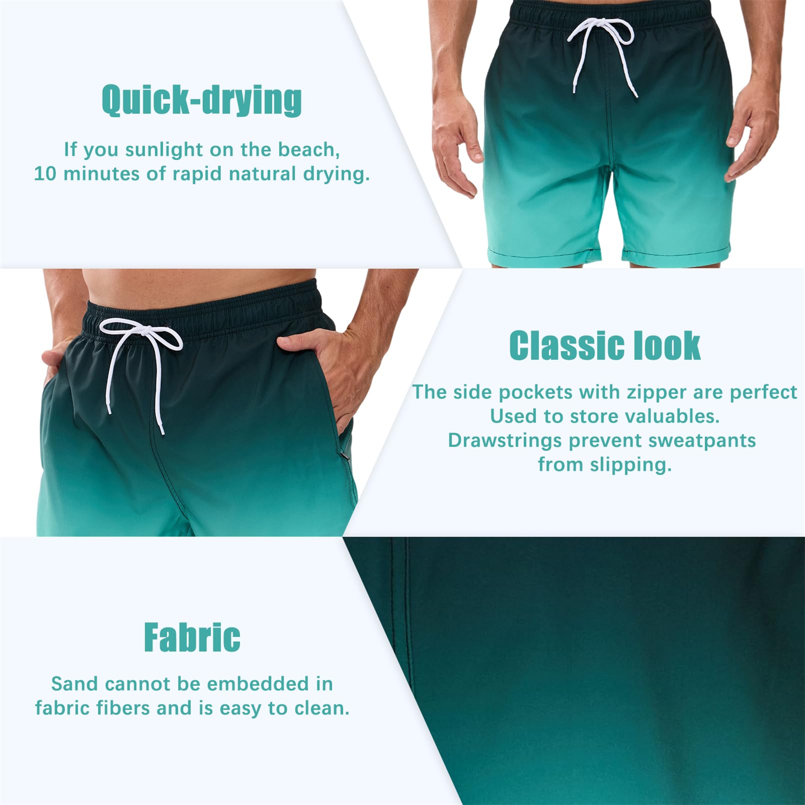 Vorvowry Costume Uomo Mare Calzoncini Asciugatura Rapida Costumi da Bagno Impermeabile Boxer con Tasca Estivi Pantaloncini Uomo Colore Sfumatore per Nuoto Corsa Fitness