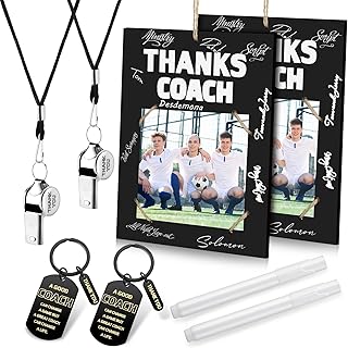 Barydat 8 Pcs Classic Coach Gift for Men Wooden Photo Frame with Pen Whistles Coach Appreciation Thank You Birthday Gift Keychain Pens Sport Instructor