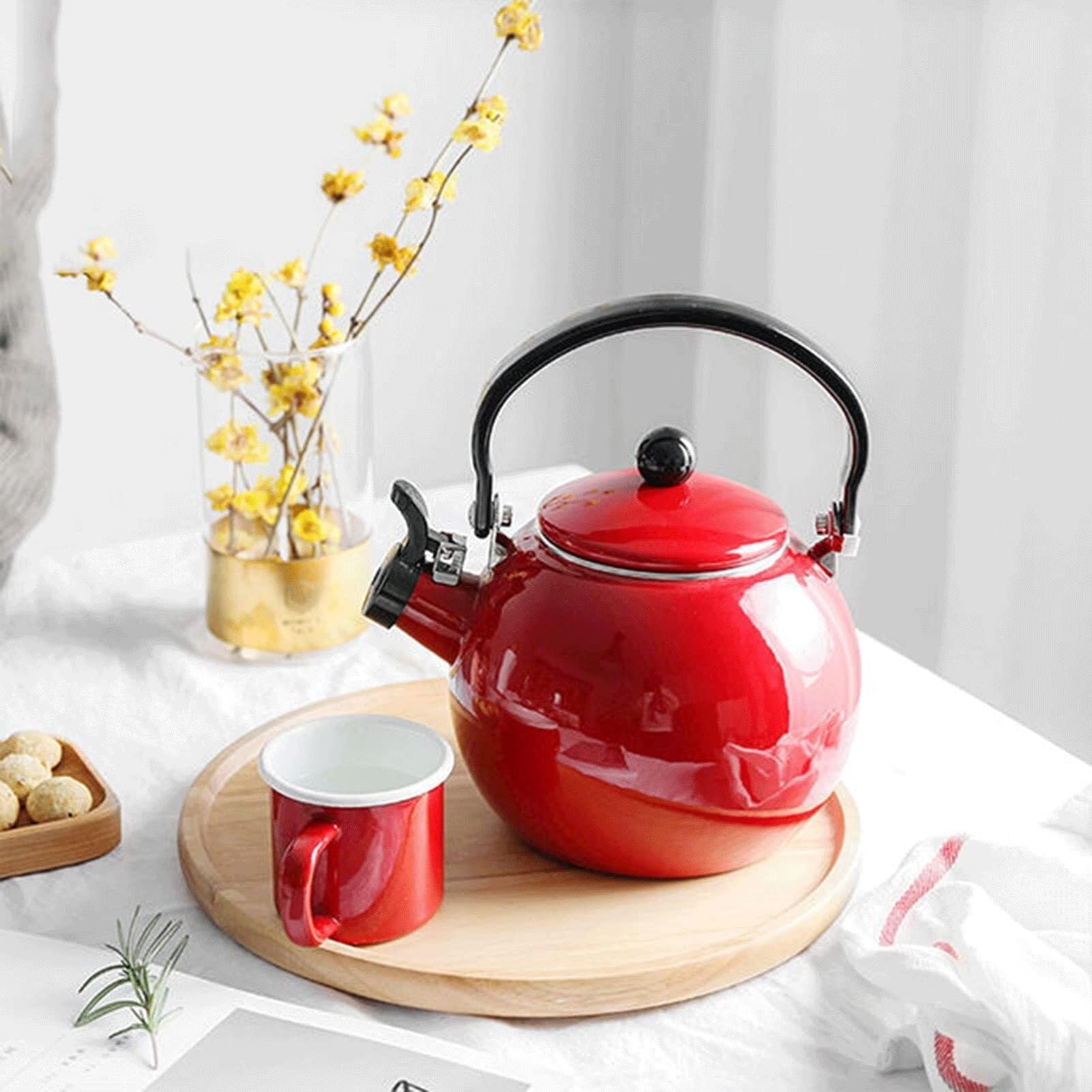 Amazon.com: Retro Enamel Tea Kettle for Stove Top - 2L Whistling