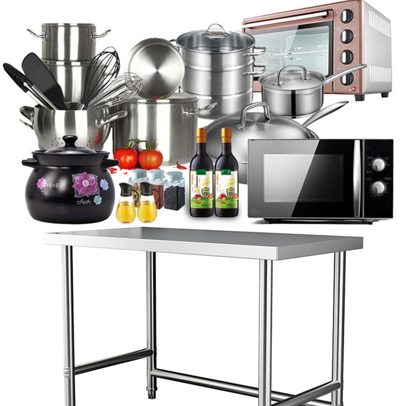 Banco de Trabajo de Acero Inoxidable de un Solo Nivel, Encimera de Cocina, Estante de Trabajo, Mesa de Preparación Multifuncional, Mesa de Corte, Mesa de Embalaje, Resistente Y Estable/50*30*
