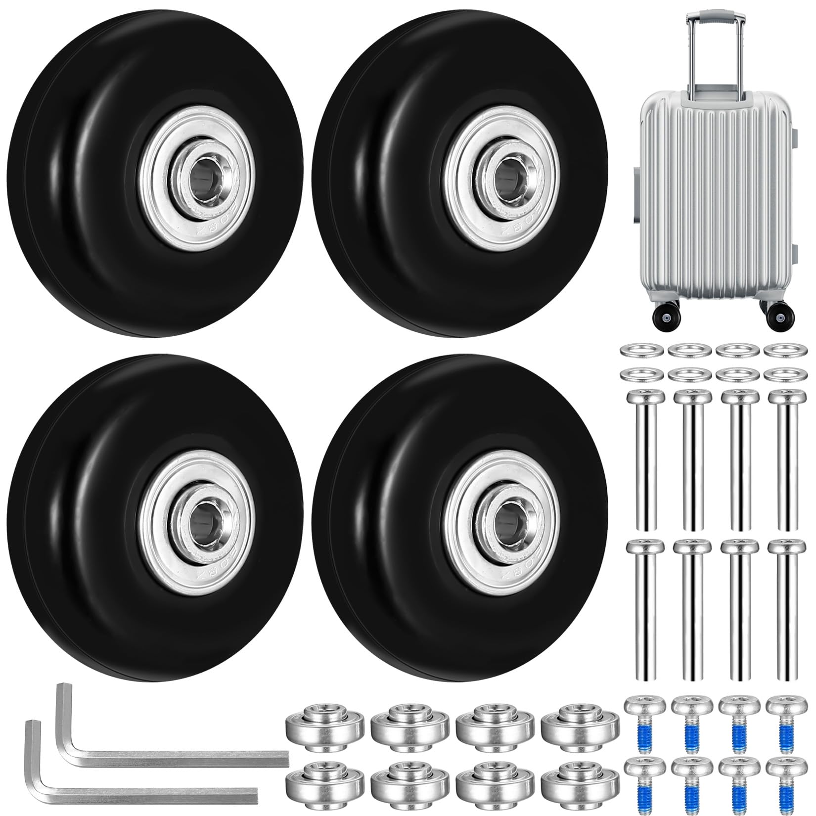 4 Piezas Ruedas de Maletas de Reemplazo, 50 x 17 mm Repuesto de Ruedas para Maletas de Viaje, Ruedas de Equipaje, Ruedas Maletas Repuesto Rueda Maleta para Carritos de Equipaje Trolley Reparacion