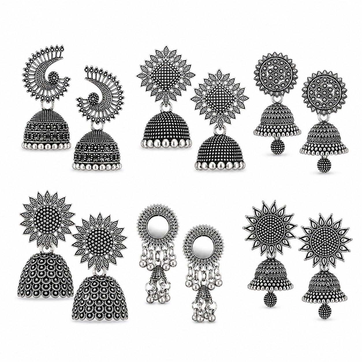 Earrings for women fashion jhumka earrings oxidised Silver Earrings for women Combo pearl chandbali stylish black jhumkas Earrings For girls South indian traditional Jhumki Ear Rings 860-image-32