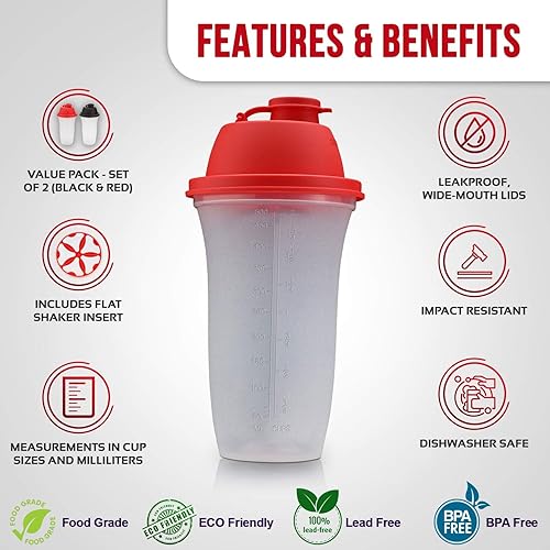 Miniatura 2 de SIGNORA WARE Shaker Bottles  Botella de plástico para batido de proteínas de 17 onzas para batidos y licuados de reemplazo de comidas, bebidas,