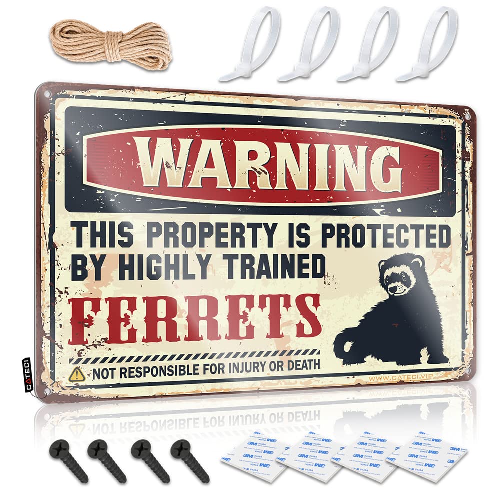 Funny Sarcastic Signs Warning This Property Is Protected By A Highly Trained Ferrets Sign Personalized Bar Signs Funny Bar Decor(30X40CM)