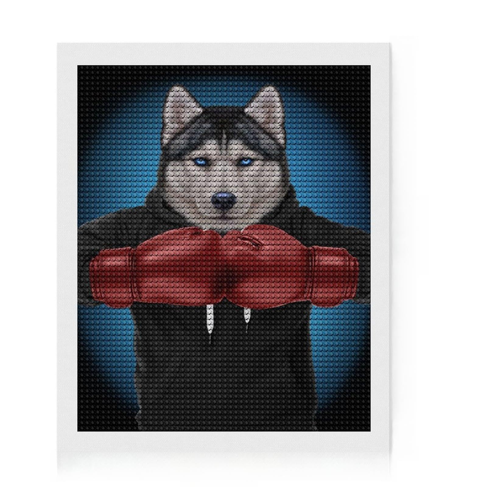 Junmoney Boxer Siberian Husky Dog DIY Diamond Art Canvas Kit 16"x20", Aesthetic Room Decor, for Craft Lovers, Adhesive Canvas, Birthday Gift