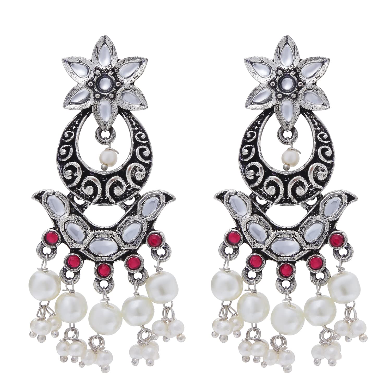Amazon Brand - Myx Yellow Chimes For Myx Earrings For Women Silver Oxidised Afghani Tribal Pearl Studded Chandbali Earrings For Women And Girls (B0BD8VQPDK) Amazon Price History, Amazon Price Tracker