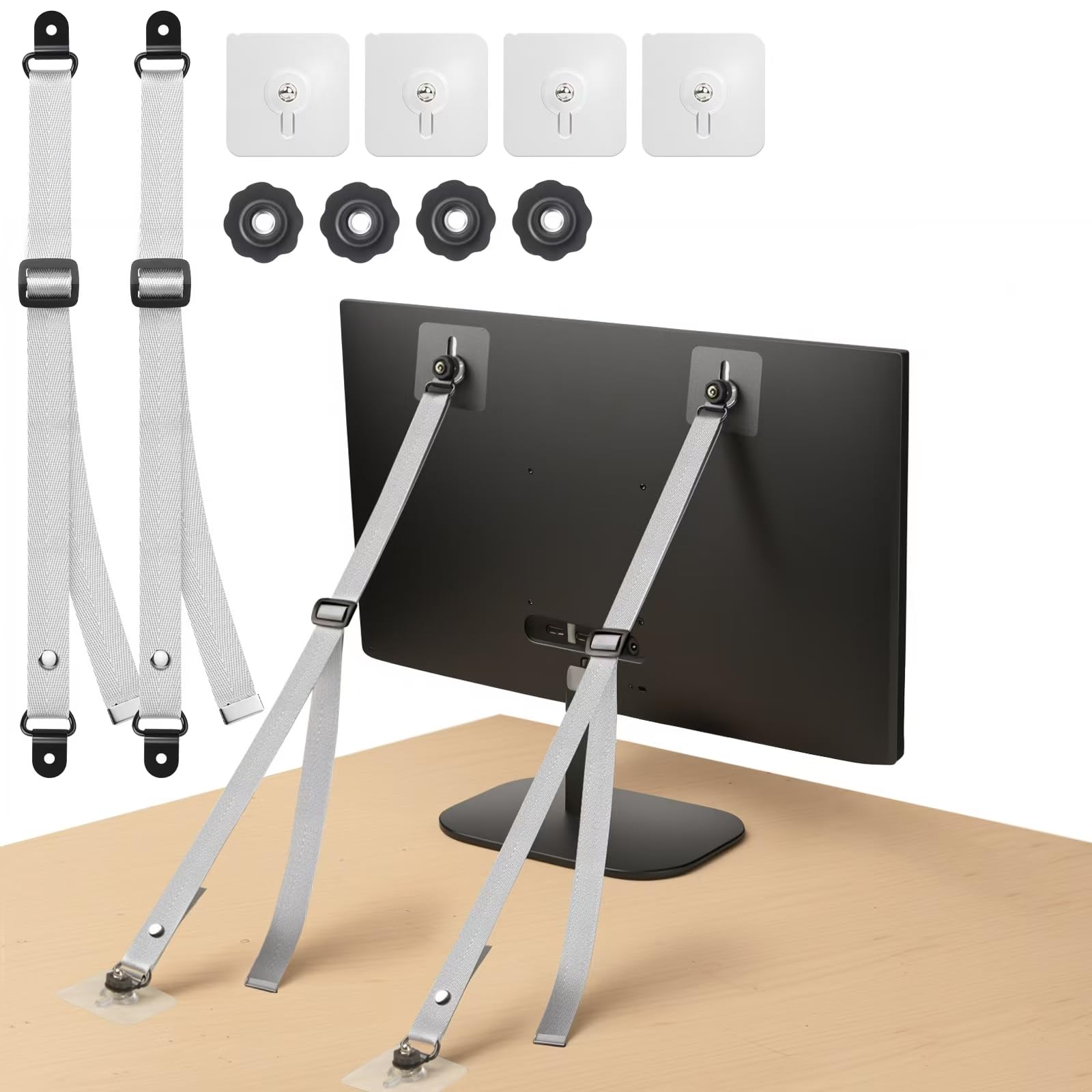 Adjustable TV Safety Straps, No-Drill Adhesive Furniture Wall Anchors for Baby Proofing, Suitable for Flat Screens, Dresser, Bookcase & Cabinet Fixing, Anti Tip Earthquake Straps