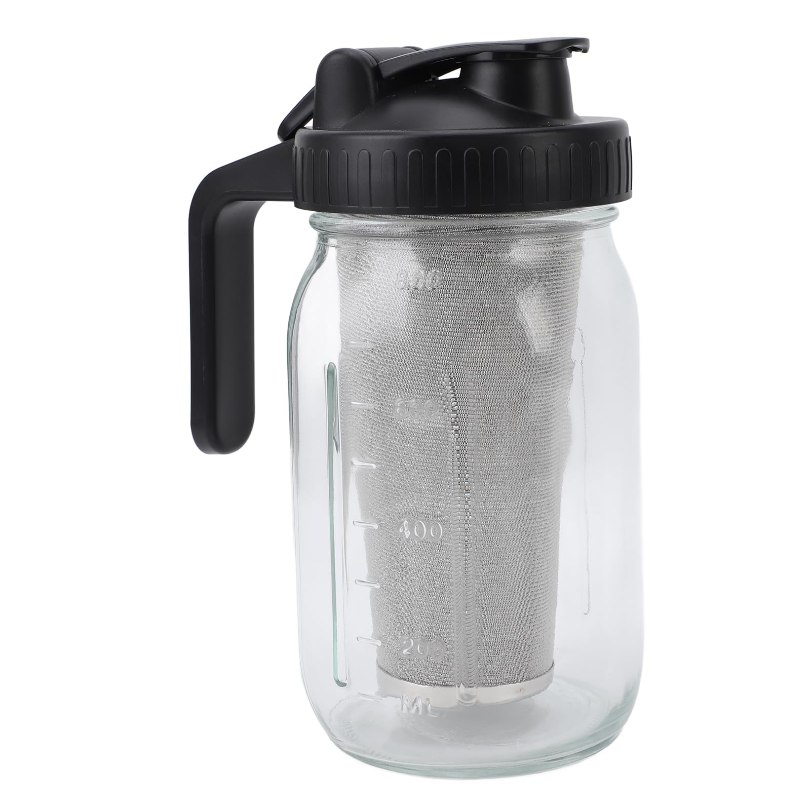 Carafe en Verre pour Cafetière à Froid avec Filtre en Acier Inoxydable et Couvercle Bec, 1000ml