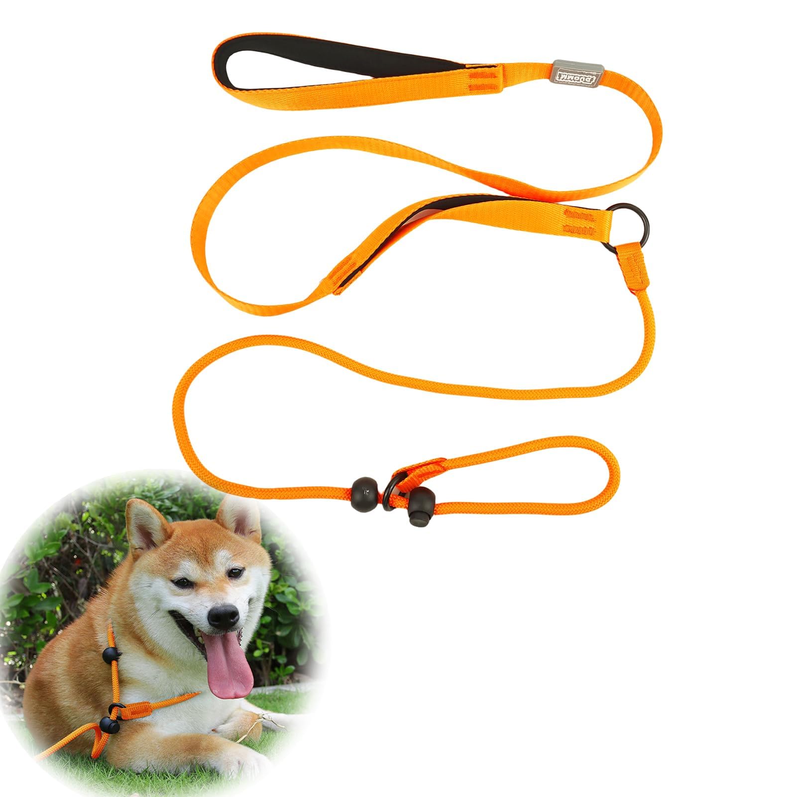Collar Corredizo para Perros Correa con Mango Cómodo Collar Ajustable Correa Delgada para Perro Fuerte Resistente Anti-Tirones Anti-Asfixia Cuerda de Entrenamiento de Nailon para Exterior Cachorro