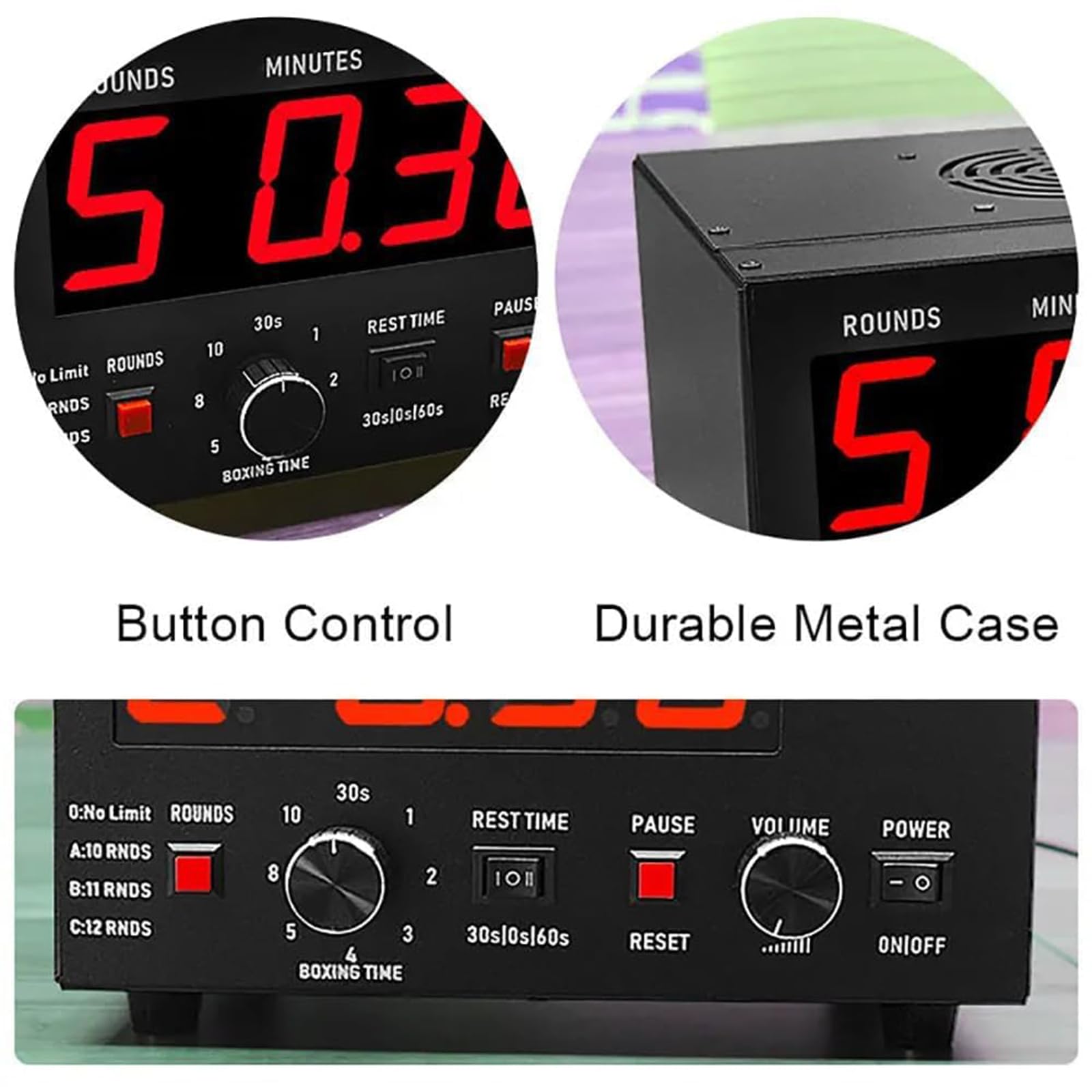 Timer a intervalli da palestra con display a LED, suono regolabile, tempo di allenamento selezionabile, timer a intervalli professionale per Muay Thai, MMA, kickboxing