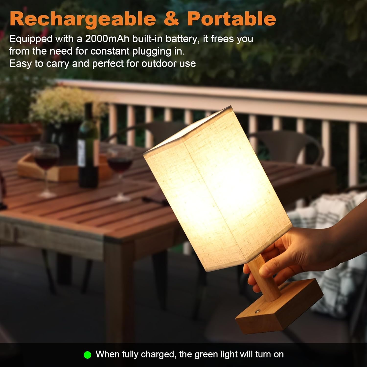 Small Cordless Touch Square Table Lamps Set of 2 with Stepless Dimming,Natural Wood Base&Linen Fabric Shade, Cordless Battery-Powered Ambient Night Lights for Bedroom, Bedside, Nightstand,Room,Nursery