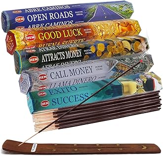 Hem Incense Sticks Variety Pack #5 And Incense Stick Holder Bundle With 5 Money And Success Themed Fragrances