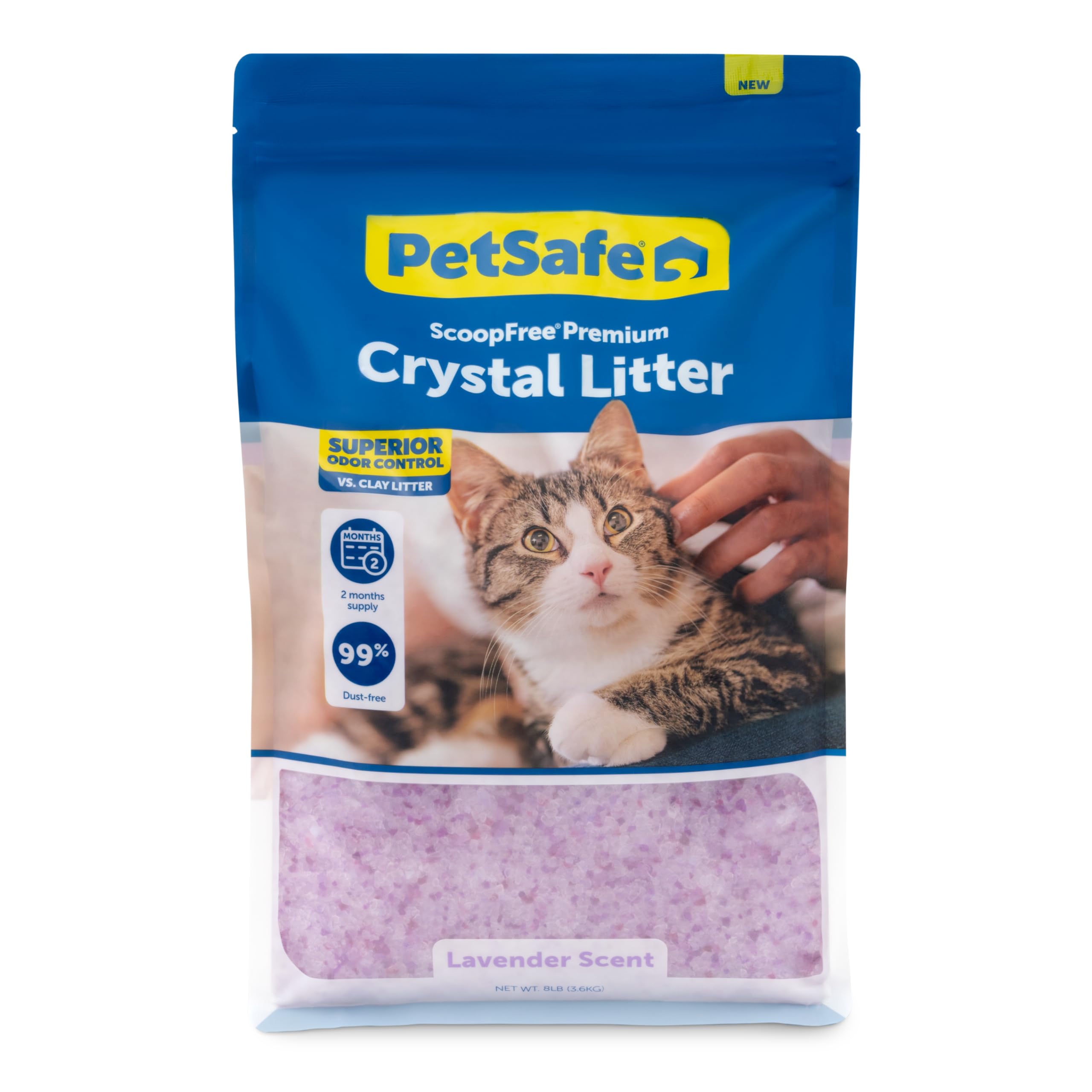 PetSafe ScoopFree Premium Crystal Cat Litter - Ultra-Absorbent Silica Universal Litterbox Crystals - Non-Clumping Odor Control - Lavender Scent - 8 lb Bag