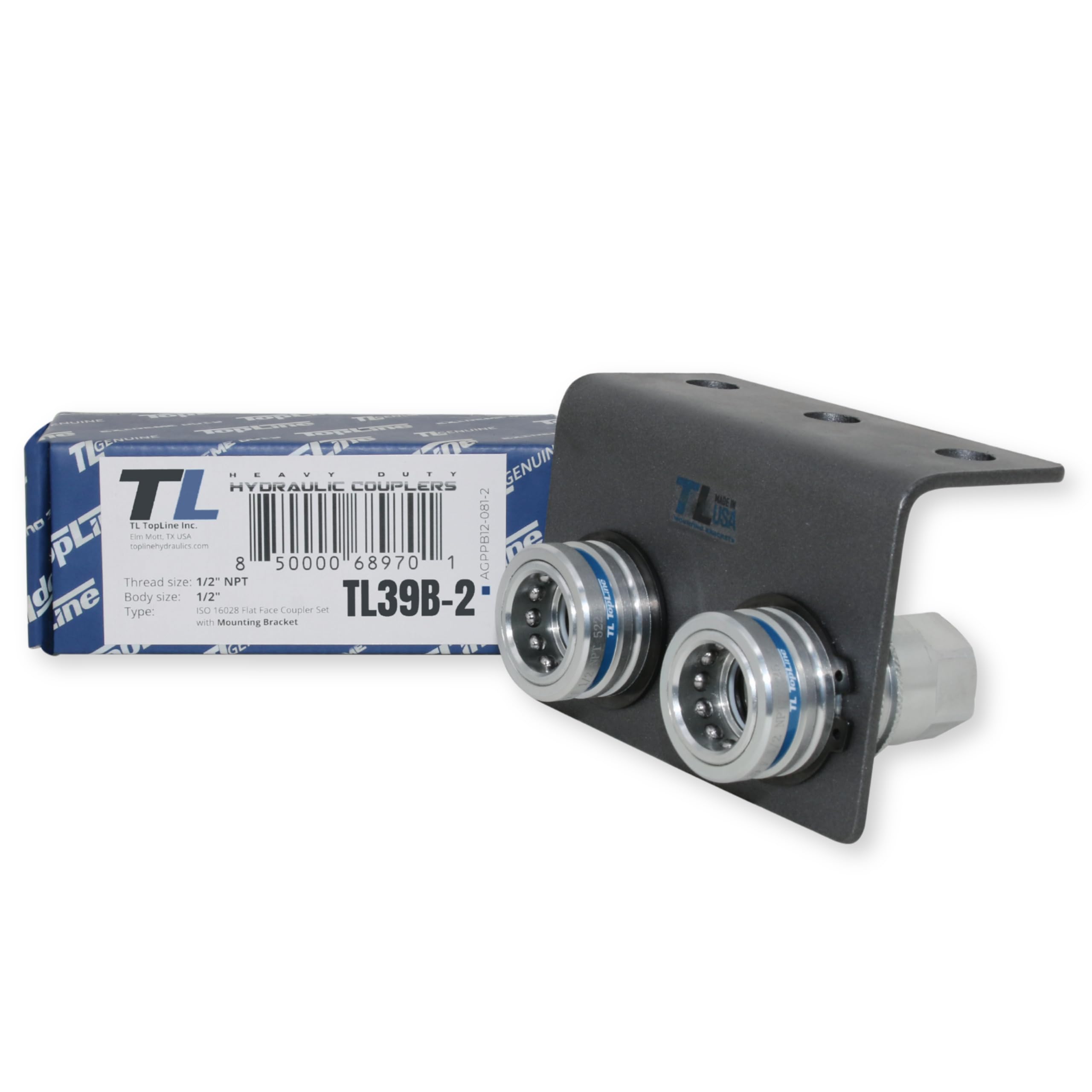 1/2" Body 1/2" NPT Thread | Agricultural Couplers Hydraulic Quick Connect with Break Away Mounting Bracket | ISO 5675 Ag Pioneer Style Couplers | Push/Pull Heavy-Duty Coupling | Model TL39B-2