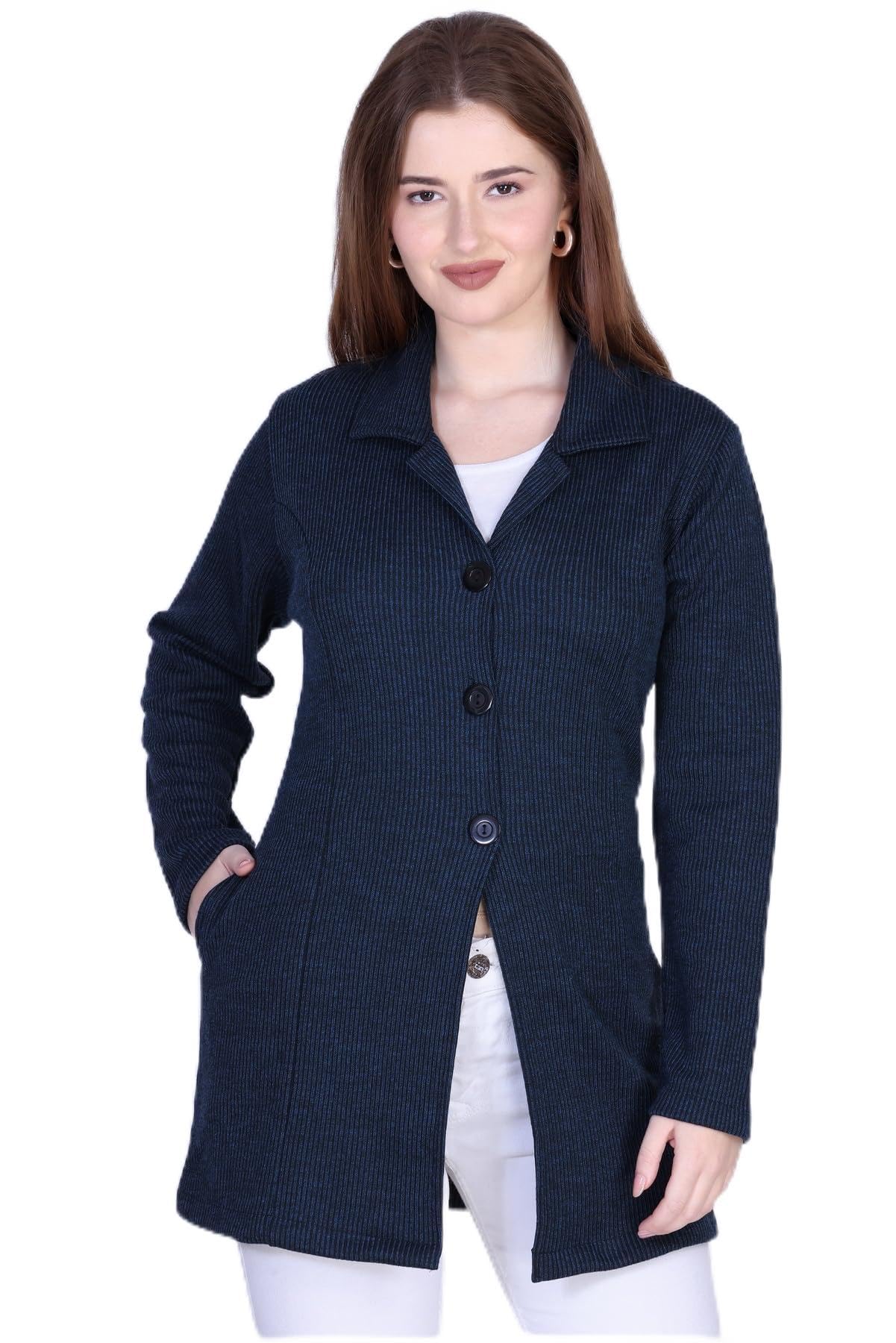 le arc Women Woolen Round Neck Long Cardigan Sweater for Winter Wear with Side Pocket-picture-17