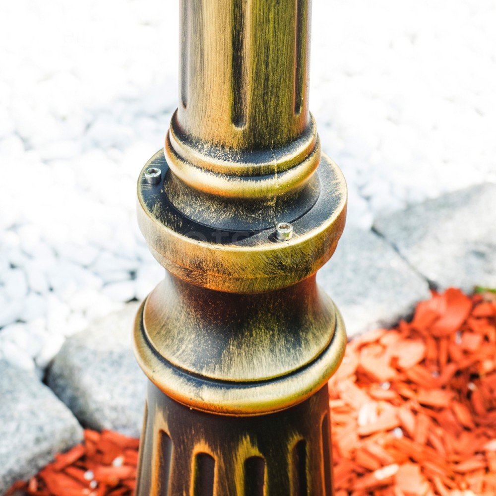 Lampada da esterno Tolep, candelabro in stile antico, metallo in marrone/oro, con vetri veri, lampada da sentiero a 3 bracci da 220 cm, lampada da giardino retrò/vintage, E27, IP44, senza lampadina/e