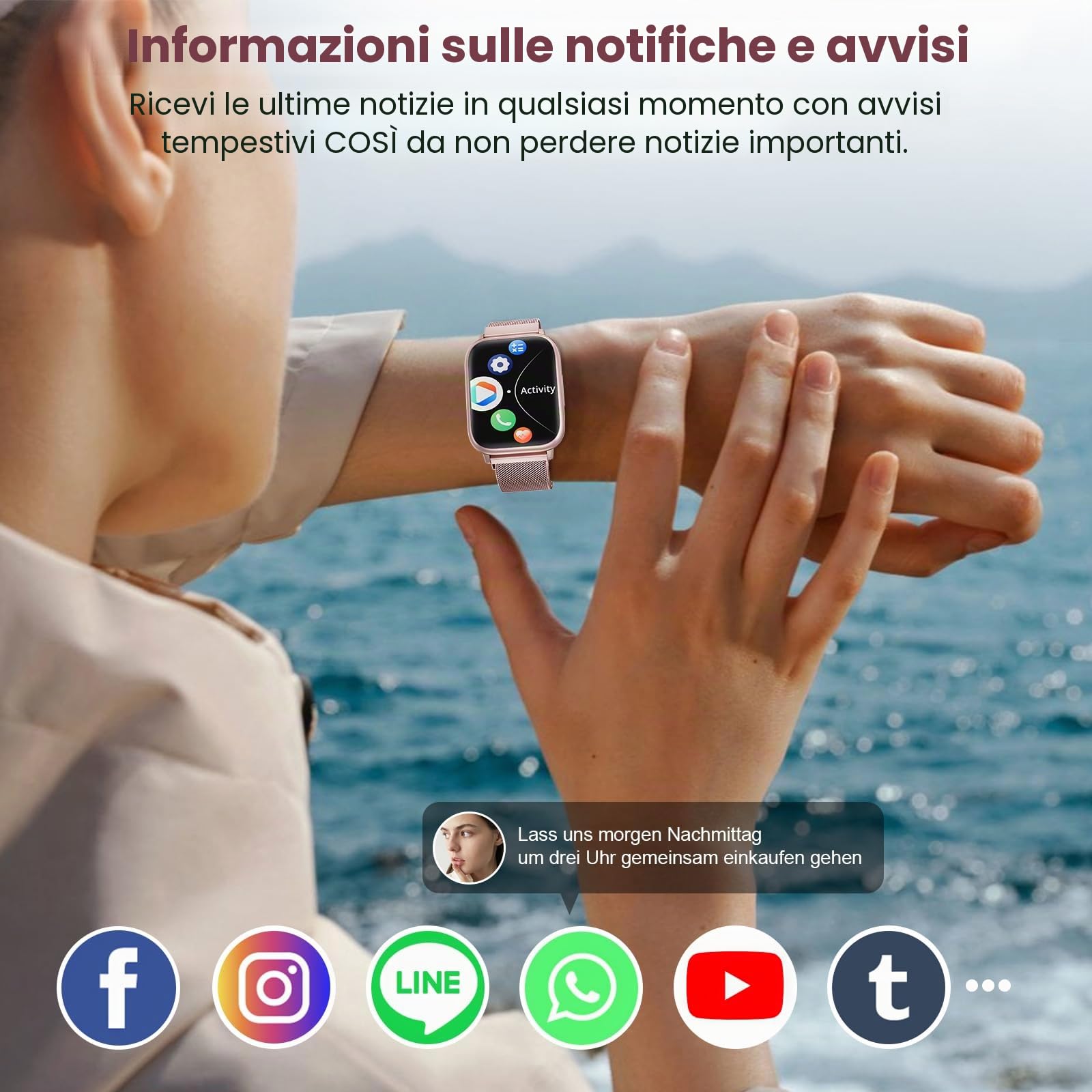 Loekneue New Smartwatch Donna con Chiamate Bluetooth 5.3 1.83" Orologio con del Sonno del Monitor Della Frequenza Cardiaca SpO2 Ciclo Mestruale IP68 Fitness Pedometro Android IOS (Rosa)