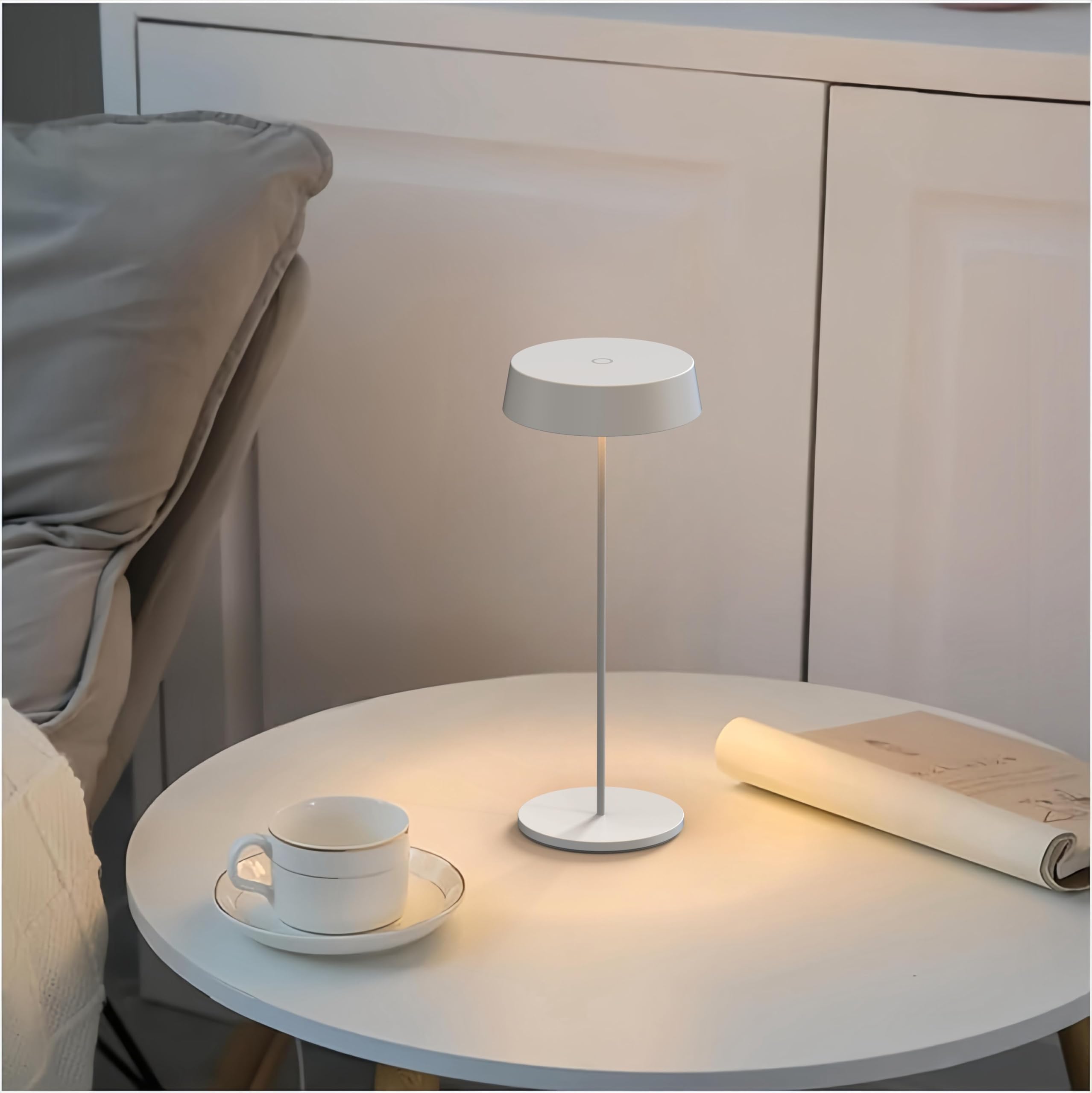 Palmina 901,lampade da tavolo senza fili,lampade da tavolo ricaricabili E Dimmerabile In Alluminio,abat jour senza fili 4400mah,Protezione IP54,luce da tavolo esterno/Interno/Bianco