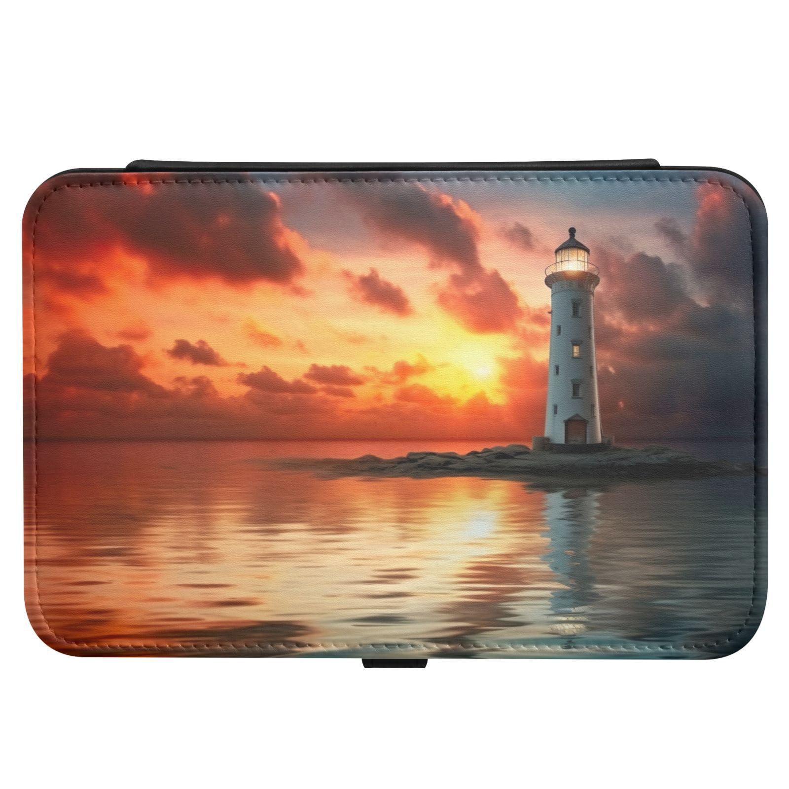 Haskirky Sunset Light House Jewelry Box Portable PU Leather Travel Jewelry Organize for Women Jewelry Storage Display Holder for Ring, Necklace, Earring