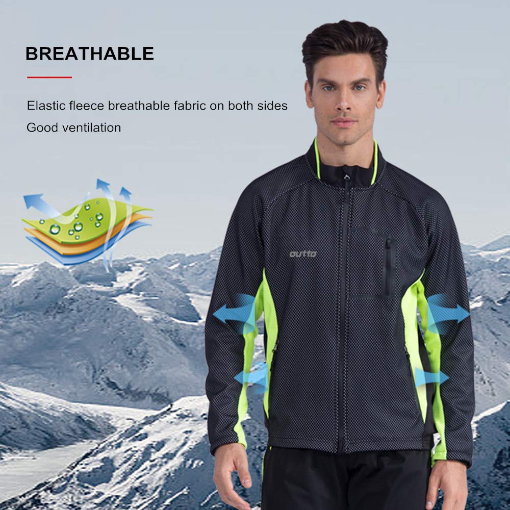 LINGKY Winter Windproof Fahrradjacke, Herren Radjacken Für Herren MTB Mountainbike Jacke Visible Reflective Fleece Warm Jacket