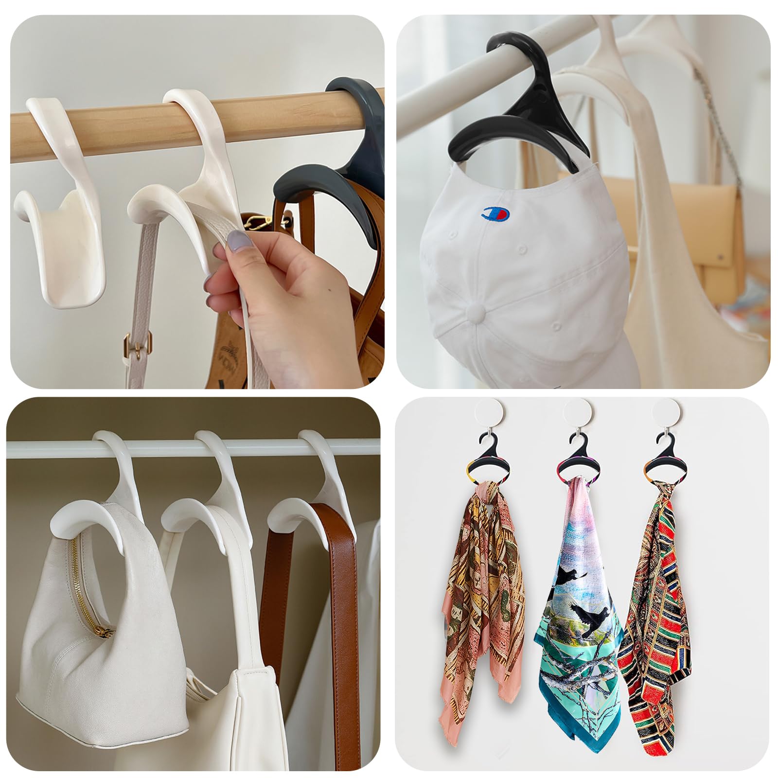 8 Stücke Handtaschen Aufbewahrung Haken,Handtasche Kleiderbügel Haken Schrank,Taschenhalter Kleiderschrank,Taschen Organizer Schrank für Seidentuch Gürtel Hüte (Weiß)