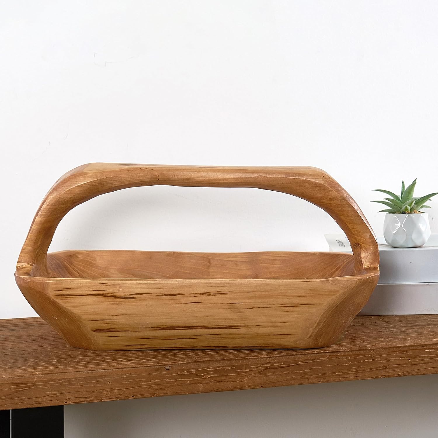 Cedar Wood Basket 8.23 "x 16.9" Natural Brown Solid Wooden Accents Storage Basket Side Table Living Room Handmade Decorative Holder Fruits Breads Candy Display Kitchen Home Christmas Decor