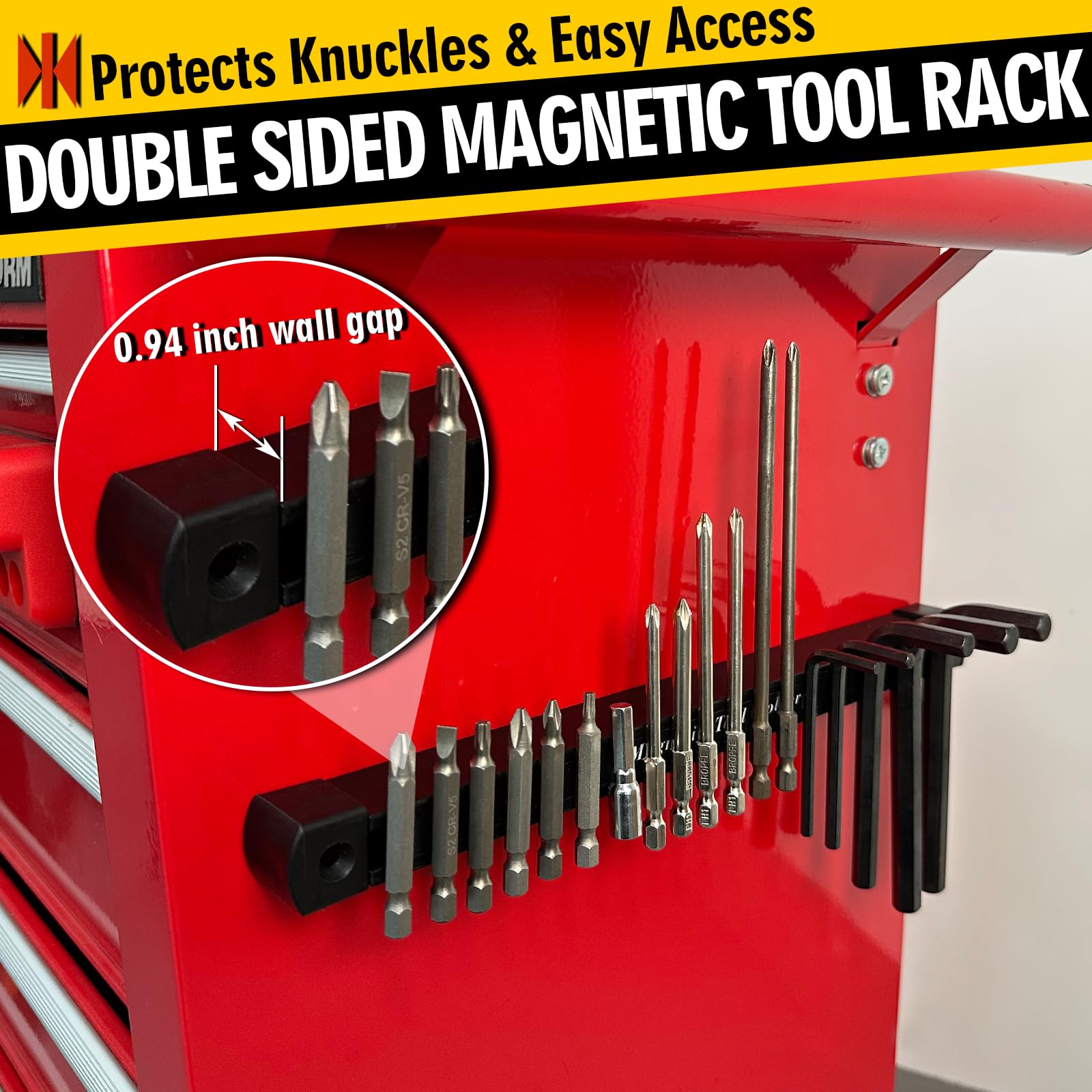 Magnetyczny uchwyt na narzędzia, dwustronny magnetyczny organizer na narzędzia, wytrzymały magnetyczny uchwyt do przechowywania do garażu, miejsca pracy, szopy i kuchni