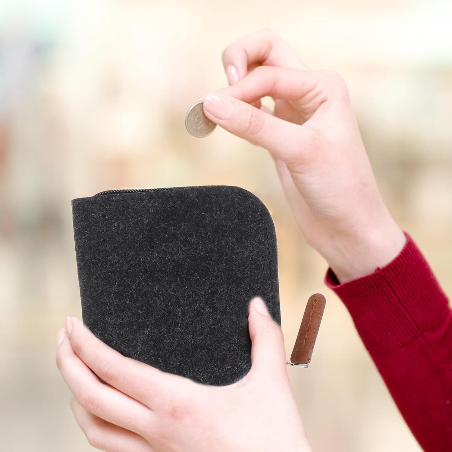 4 Pcs Felt Coin Purse Mini Wallet Zippered Storage Pouch