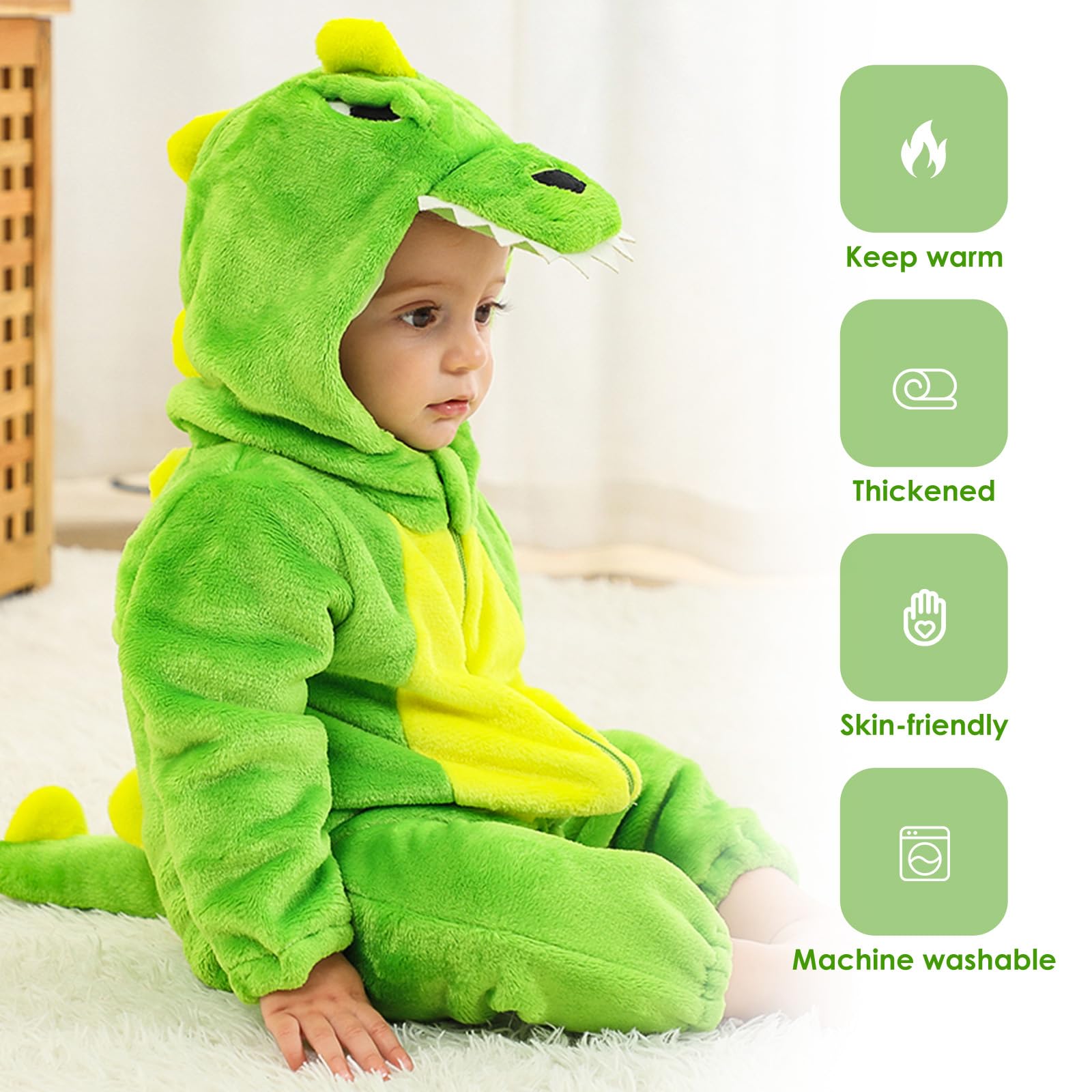 Mono bebé Capucha Mameluco de Bebé Unisex Disfraz de Dinosaurio Otoño Invierno Pijamas con Capucha Estilo Traje de Cosplay de Franela