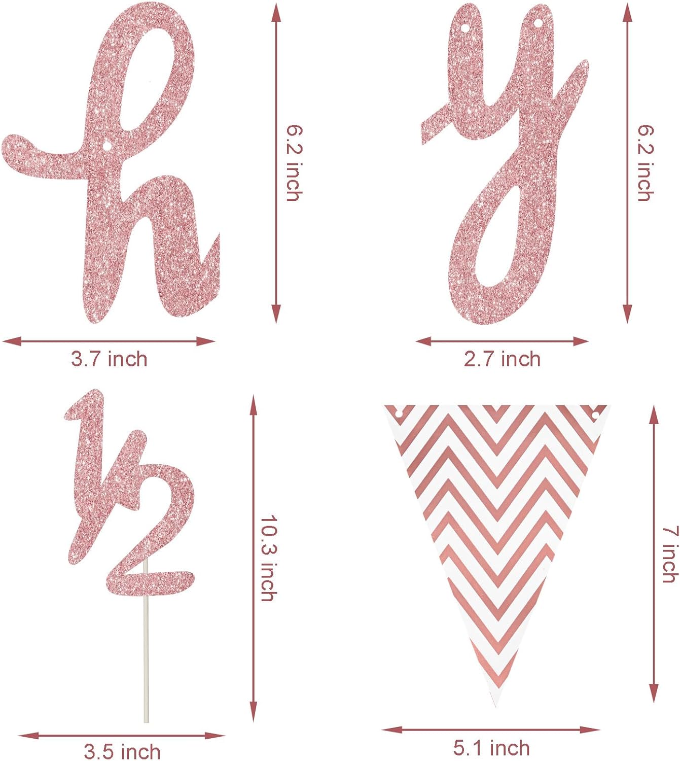 Boao Pre- Strung Half Birthday Decorations Set 6 Months Happy 1/2 Birthday Banner, Glitter 1/2 Half Year Cake Topper, Triangle Flag Banner for Baby Shower Party Photoshoot Props(Rose Gold)