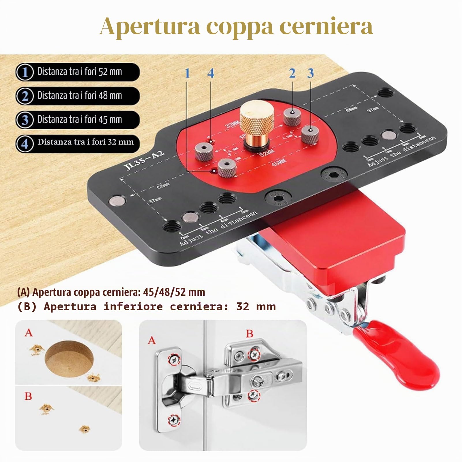 Nastro per trapano, modello 35 mm, cerniera a vaso, per la lavorazione del legno di porte e armadi