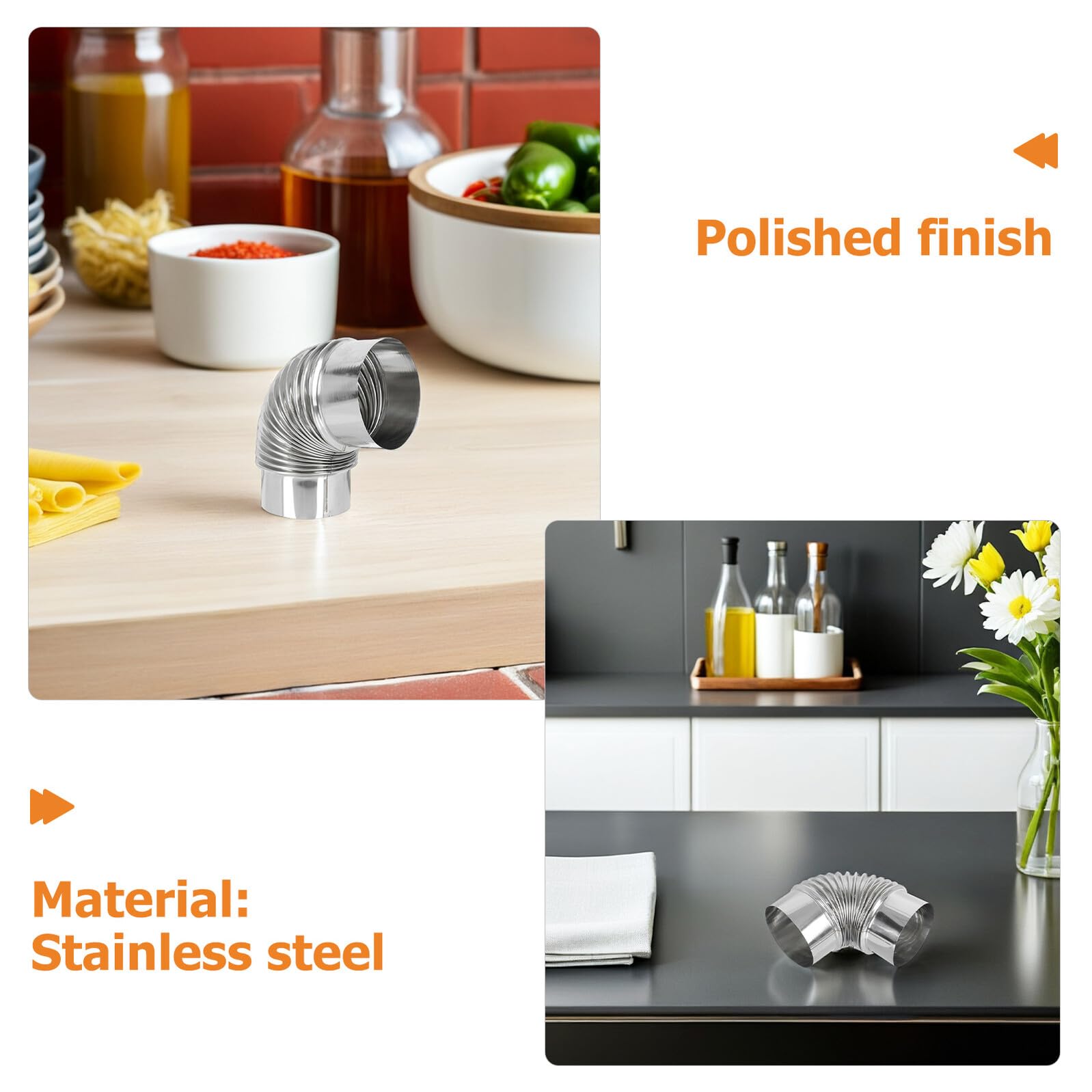 Kaminrohr 4 Stück 90°-winkelstück aus Edelstahl für Abgas | Silber, Rostbeständig und Leicht zu Reinigen, für Heiz und Außenbereich, Sichere Verbindung