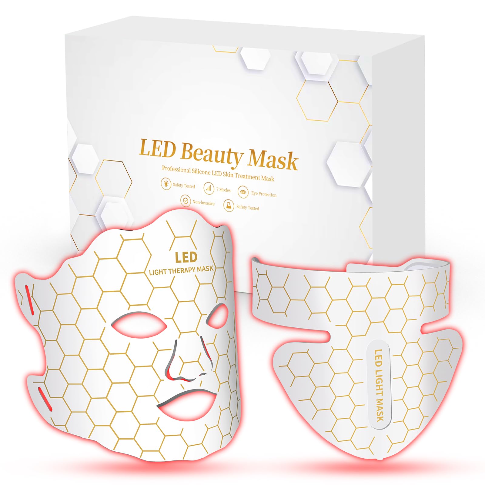 Yahi Red Light Photon Facial Neck Mask with Remote Control 7 Custom Modes with Infrared Portable Rechargeable with
