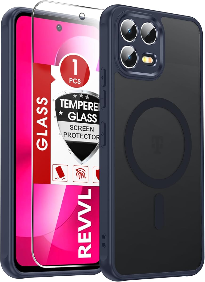 LeYi for Revvl 8-Pro Phone Case: Revvl 8 Pro Screen Protector & Raised Camera Guard [Mag-Safe Fit], Matte Translucent Soft-Touch Skin & Full Body Shockproof Funda para T-Mobile, Blue