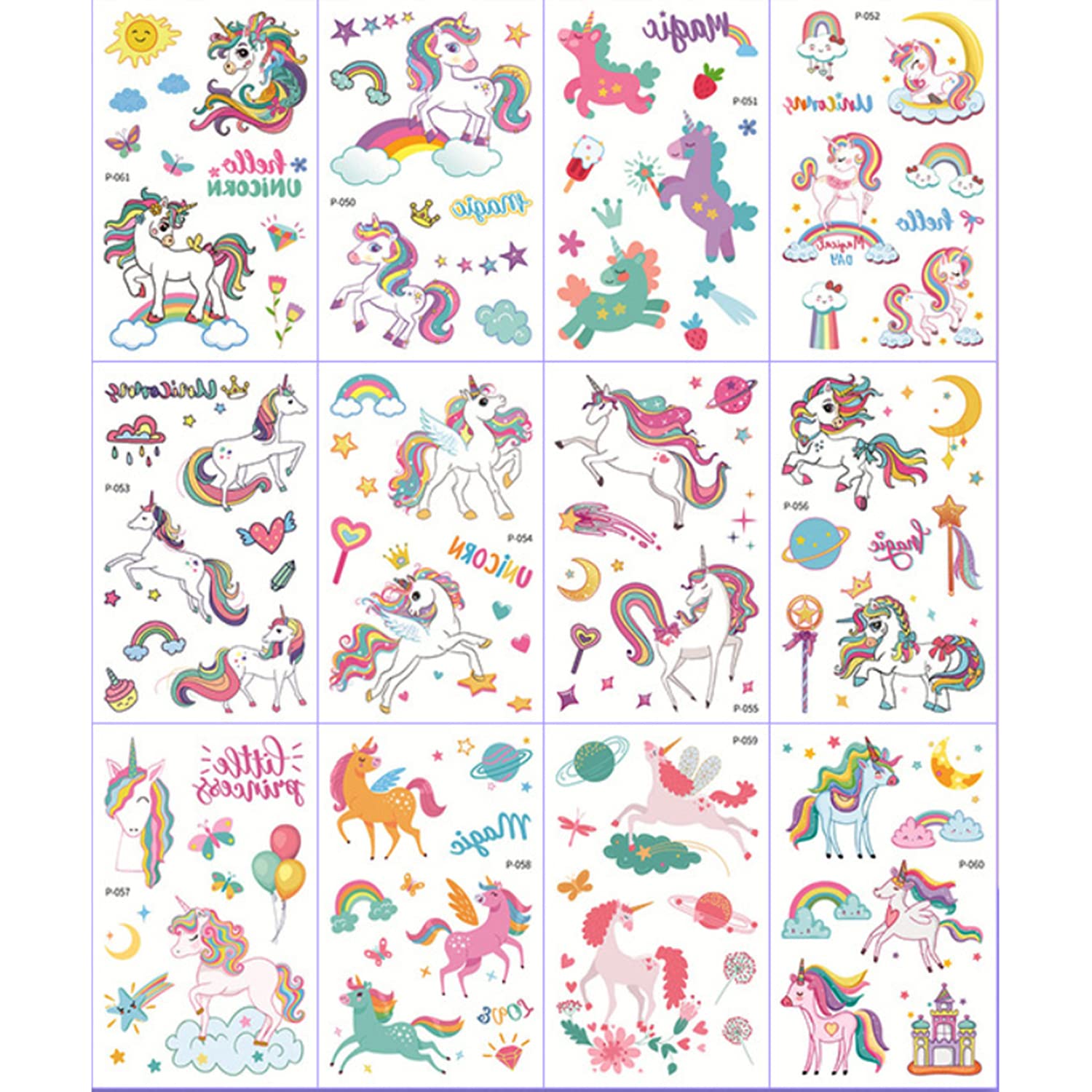 LovyanTemporary Tattoos for Kids, 12 Sheets Waterproof Fake Tattoo Stickers Children Party Favors Supplies Body Stickers for Boys Girls (Unicorn)