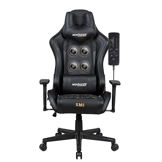 MAX RACER - Cadeira Gamer Massageadora Tactical-SMI - Poltronas Gamer de Aço, Cadeira Ergonômica - 8 Pontos de Massagem, Braços 3D, Tecido Sintético P.U, Suporta 150kg, Inclinação 180° - Preta