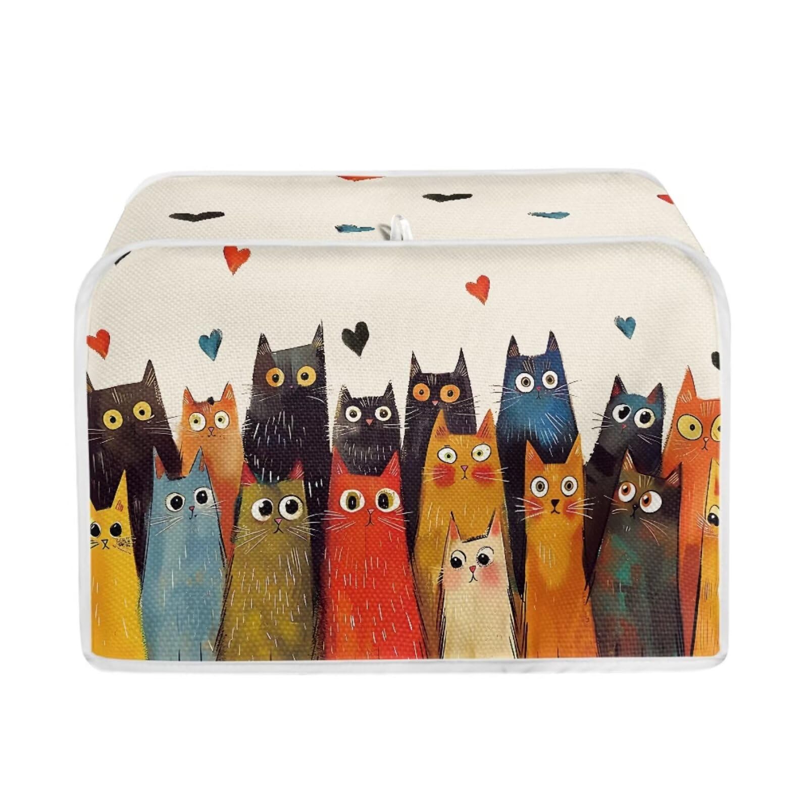 Cartoon Cat Print Toaster Oven Dust Cover 4 Slice Wide Slot Bread Machine Cover Anti Fingerprint Protective Covers for Kitchen