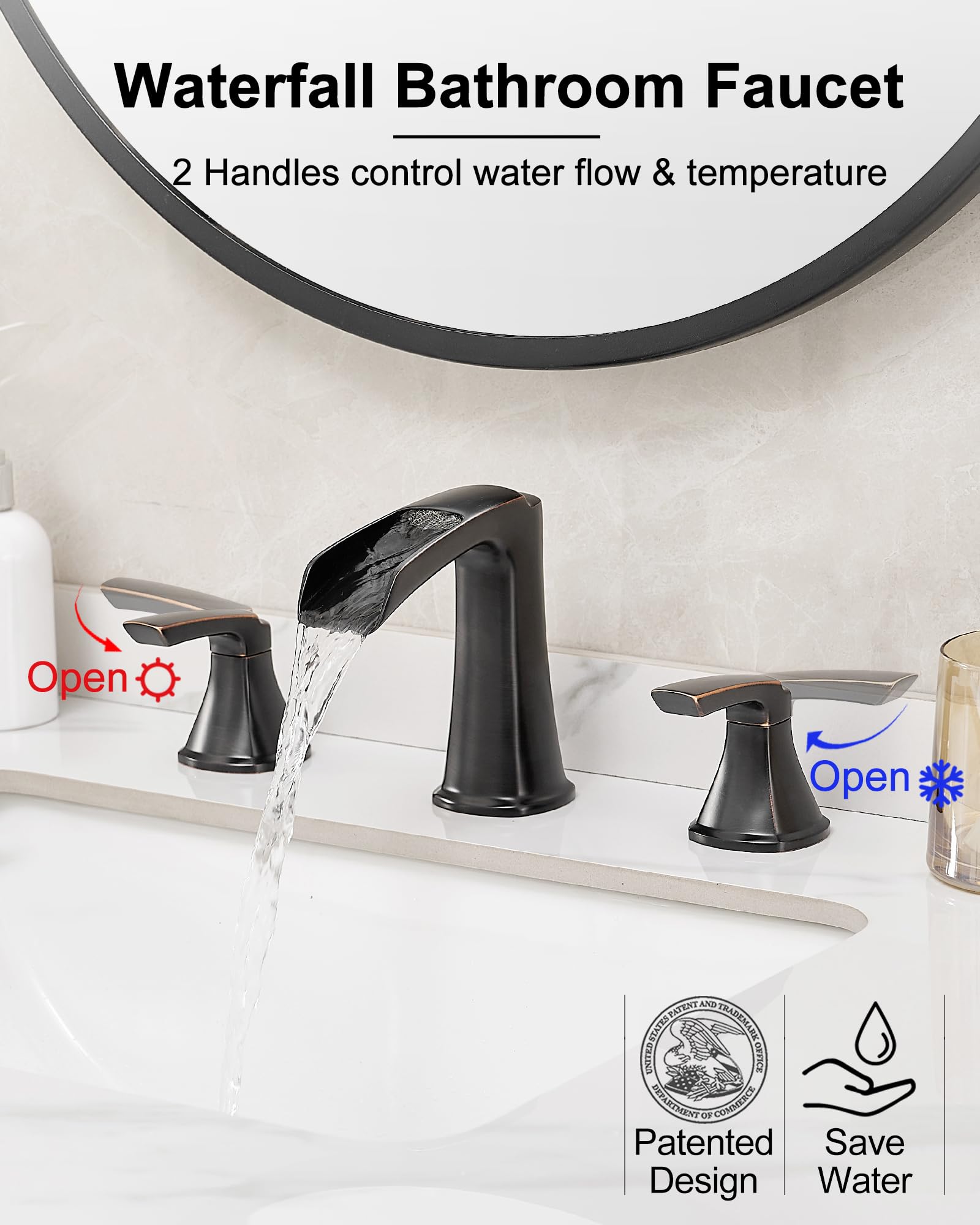 Grifo De Baño De Bronce Aceitado De 3 Agujeros Con Cascada Bronce Aceitado - Granja Frotado Con Aceite | Meses Sin Interés