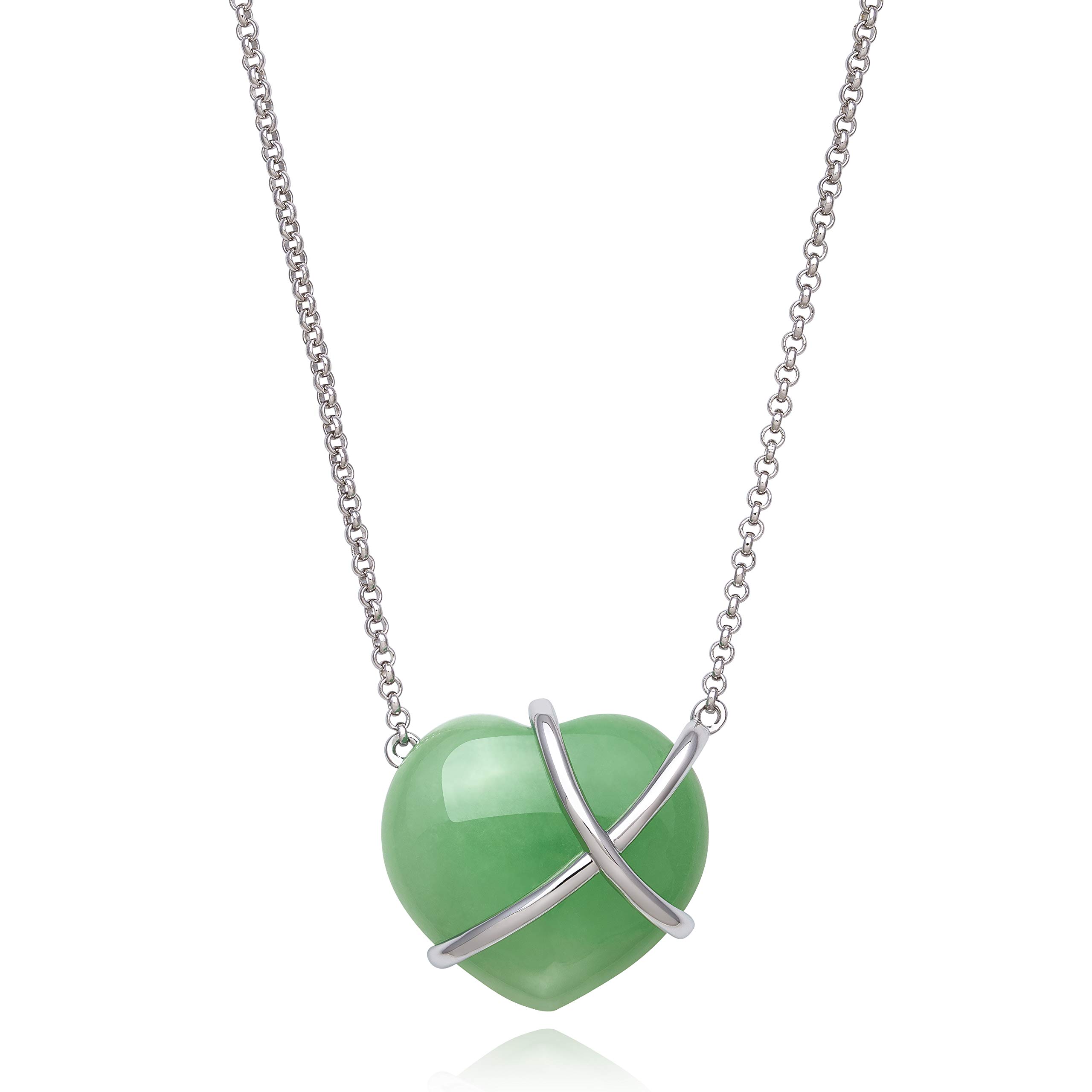 BelacquaSterling Silver Natural Jade Heart Necklace for Women