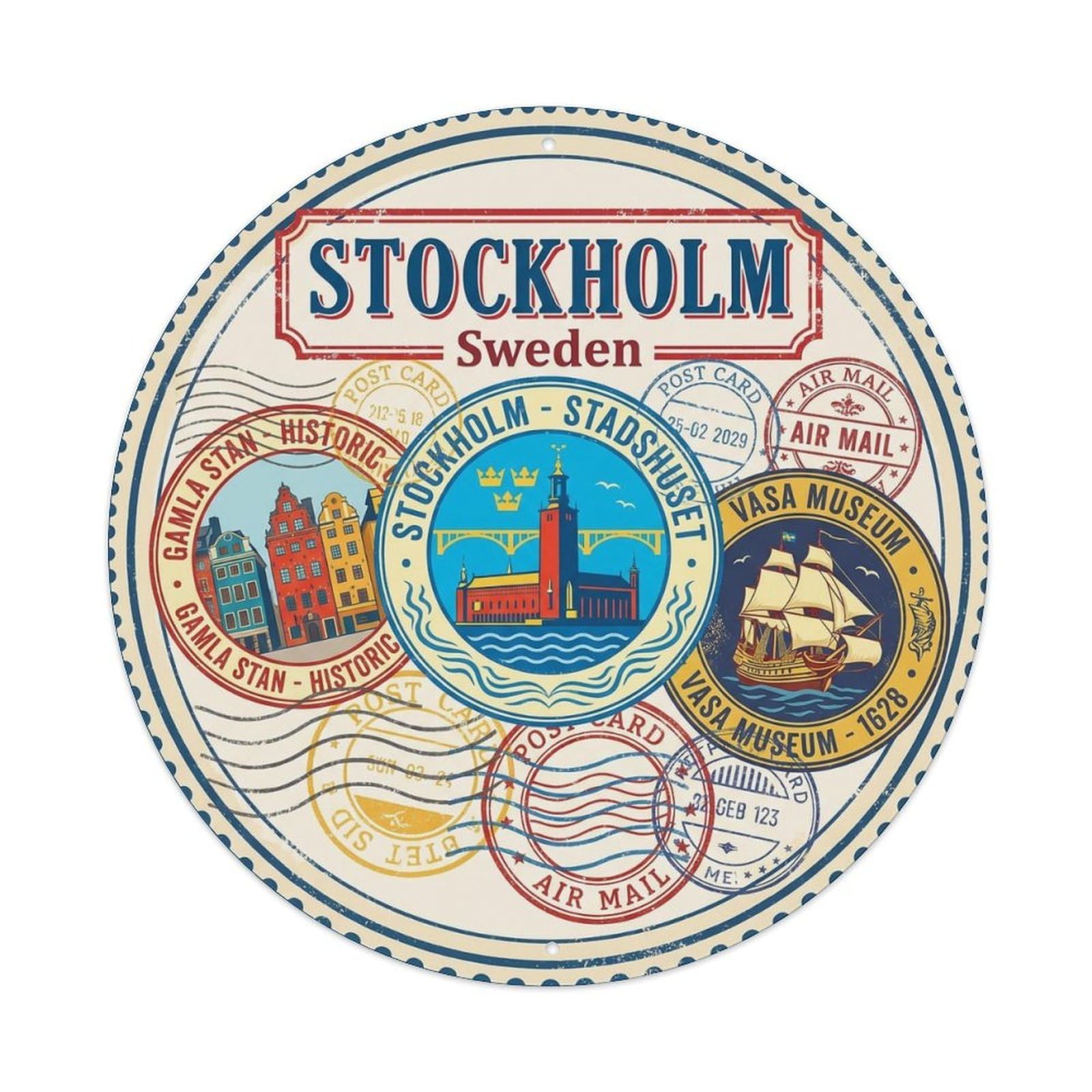 Vintage Travel Stockholm Sweden Fashionable Metal Tin Sign